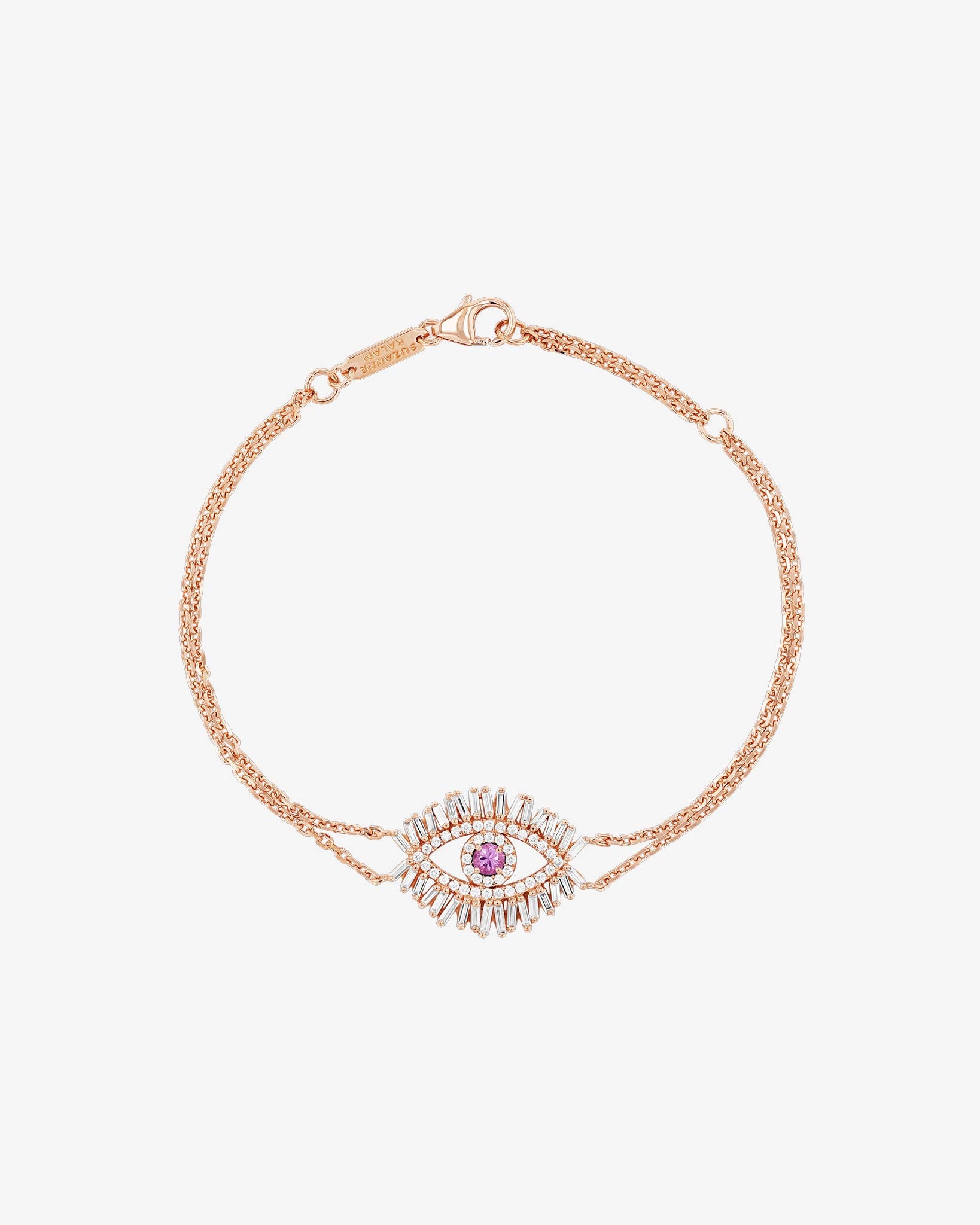 Suzanne Kalan Evil Eye Midi Pink Sapphire Half Pavé Bracelet in 18k rose gold