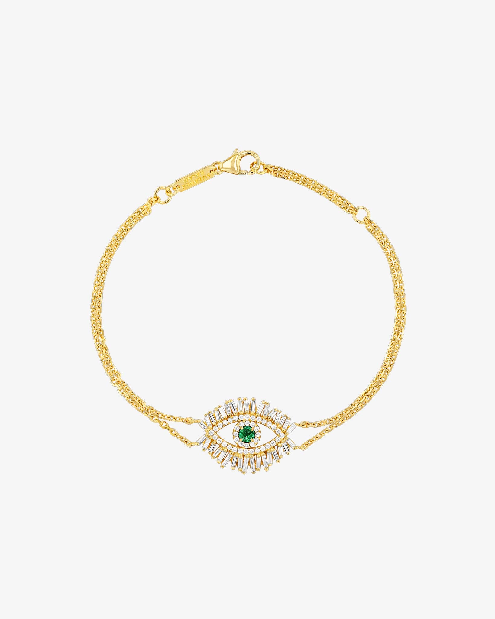 Suzanne Kalan Evil Eye Midi Emerald Half Pavé Bracelet in 18k yellow gold