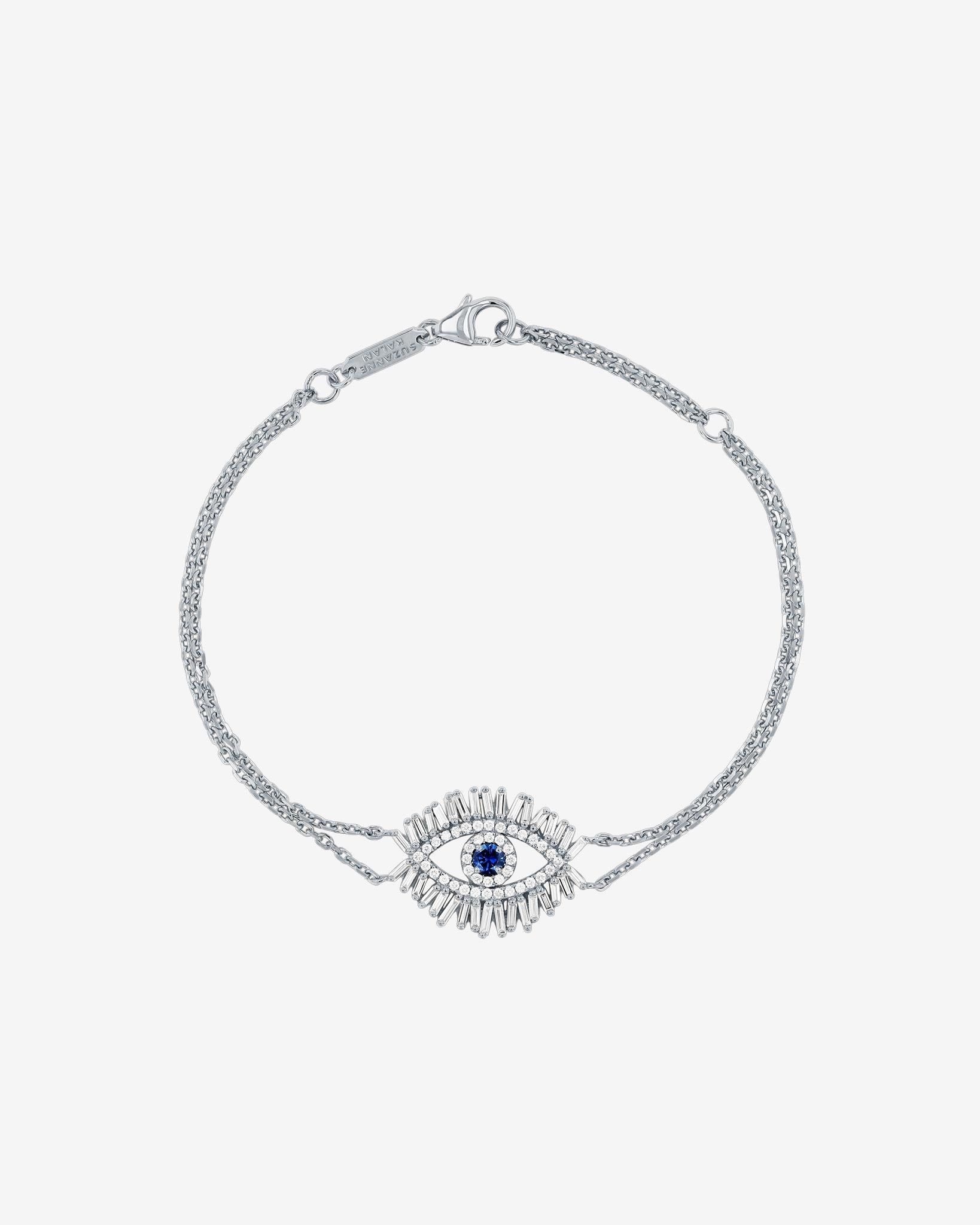 Suzanne Kalan Evil Eye Midi Dark Blue Sapphire Half Pavé Bracelet in 18k white gold