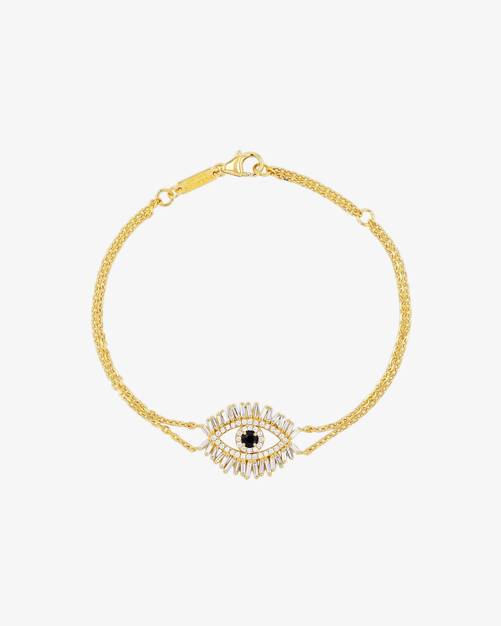 Suzanne Kalan Evil Eye Midi Black Sapphire Half Pavé Bracelet in 18k yellow gold