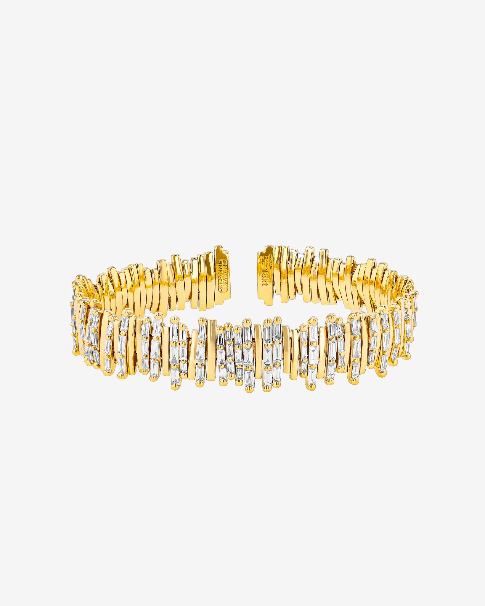 Suzanne Kalan Classic Diamond Triple Row Half Baguette Bangle in 18k yellow gold