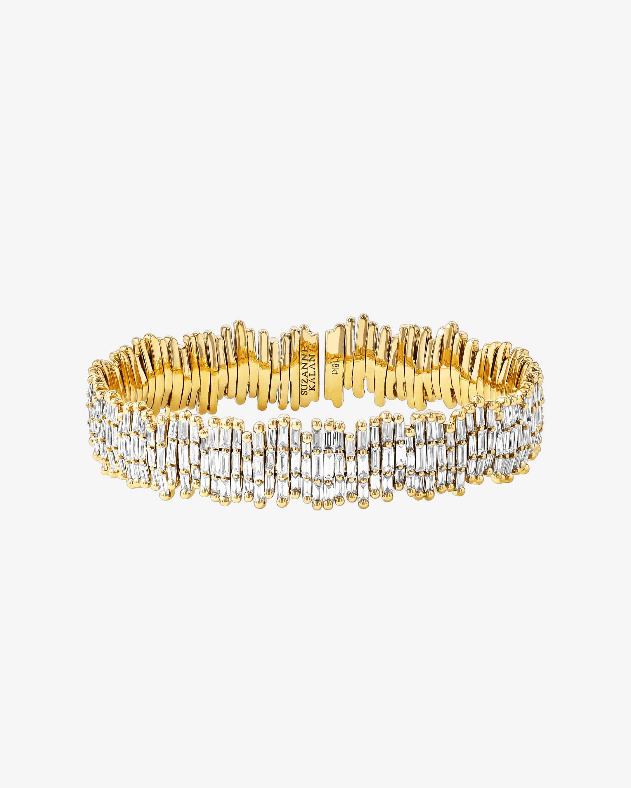 Suzanne Kalan Classic Diamond Triple Row Full Baguette Cuff in 18k yellow gold