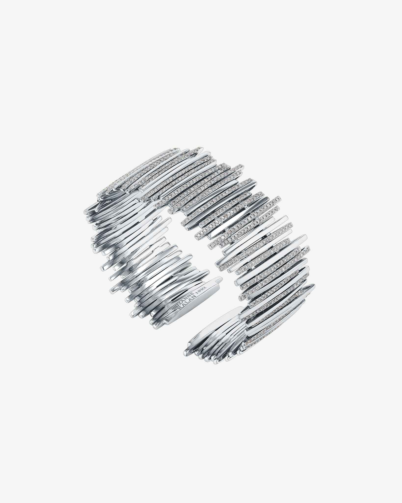 Suzanne Kalan Classic Gold Half Pave Cuff in 18k white gold