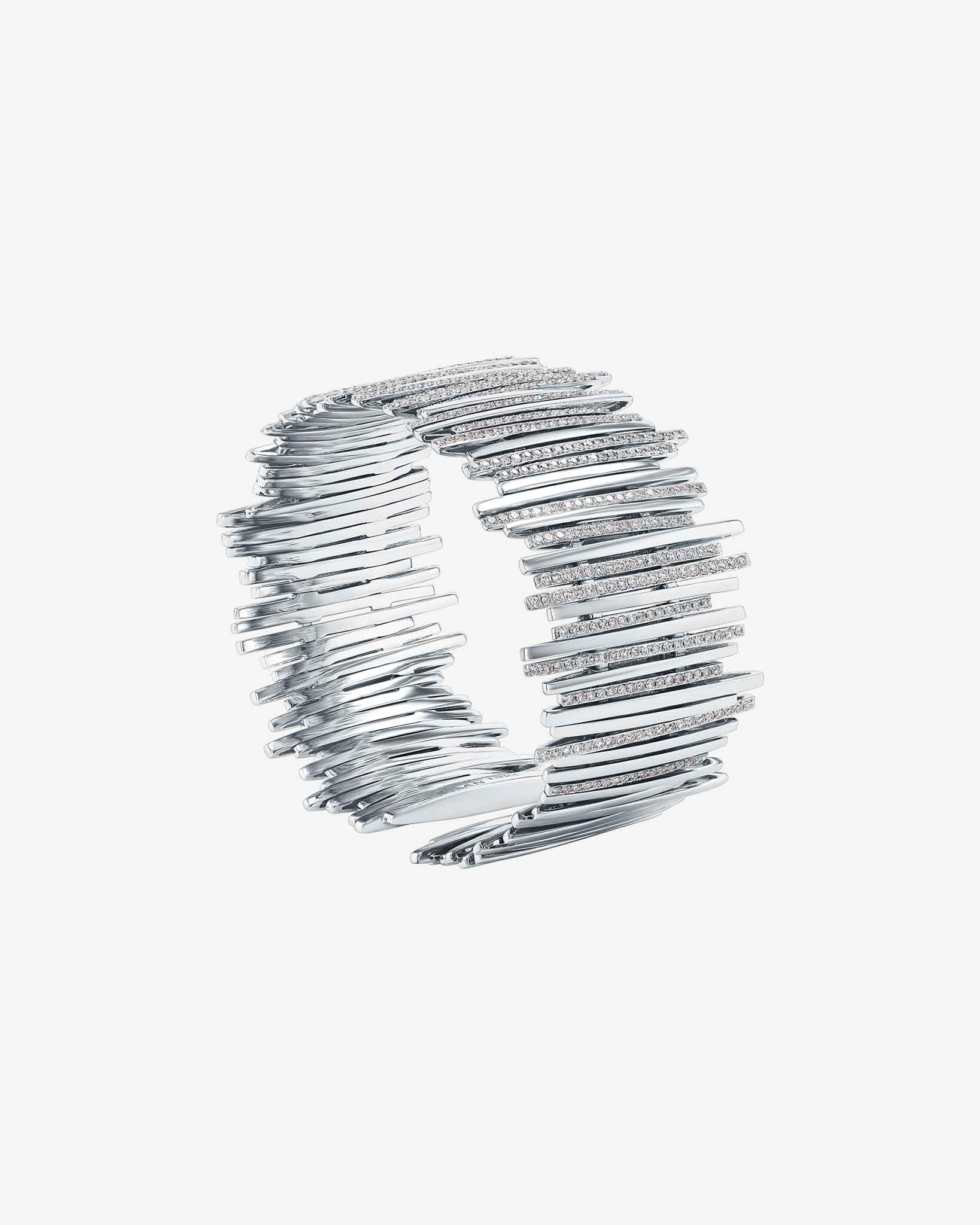 Suzanne Kalan Classic Gold Half Pave Cuff in 18k white gold