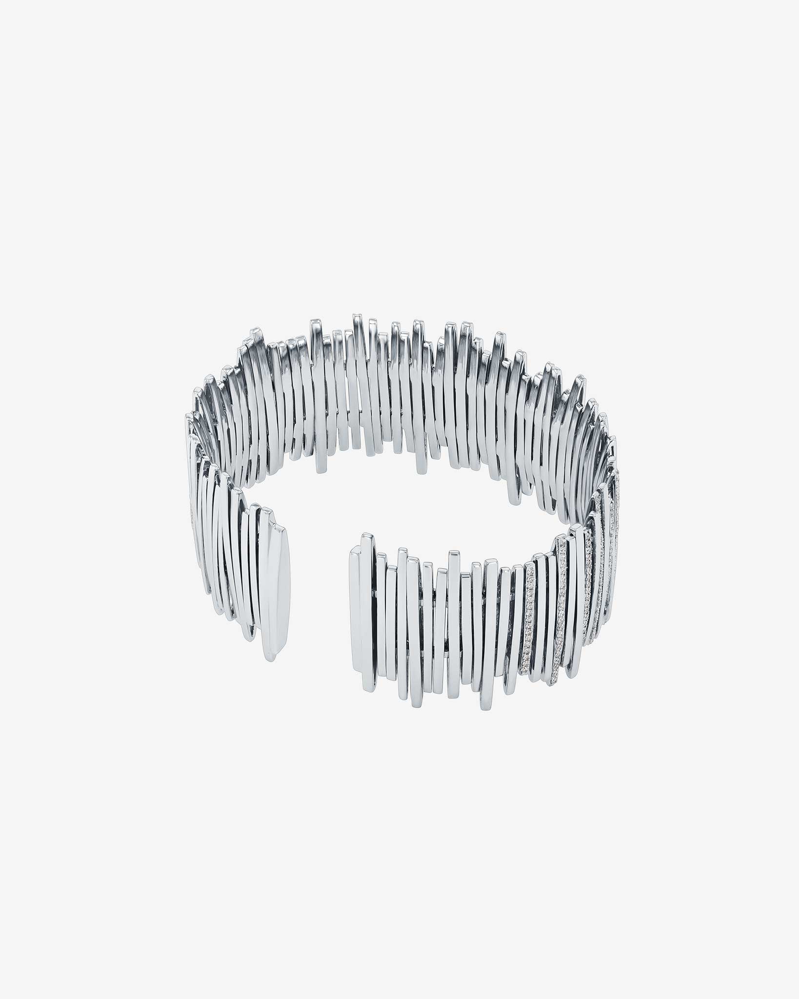 Suzanne Kalan Classic Gold Half Pave Cuff in 18k white gold