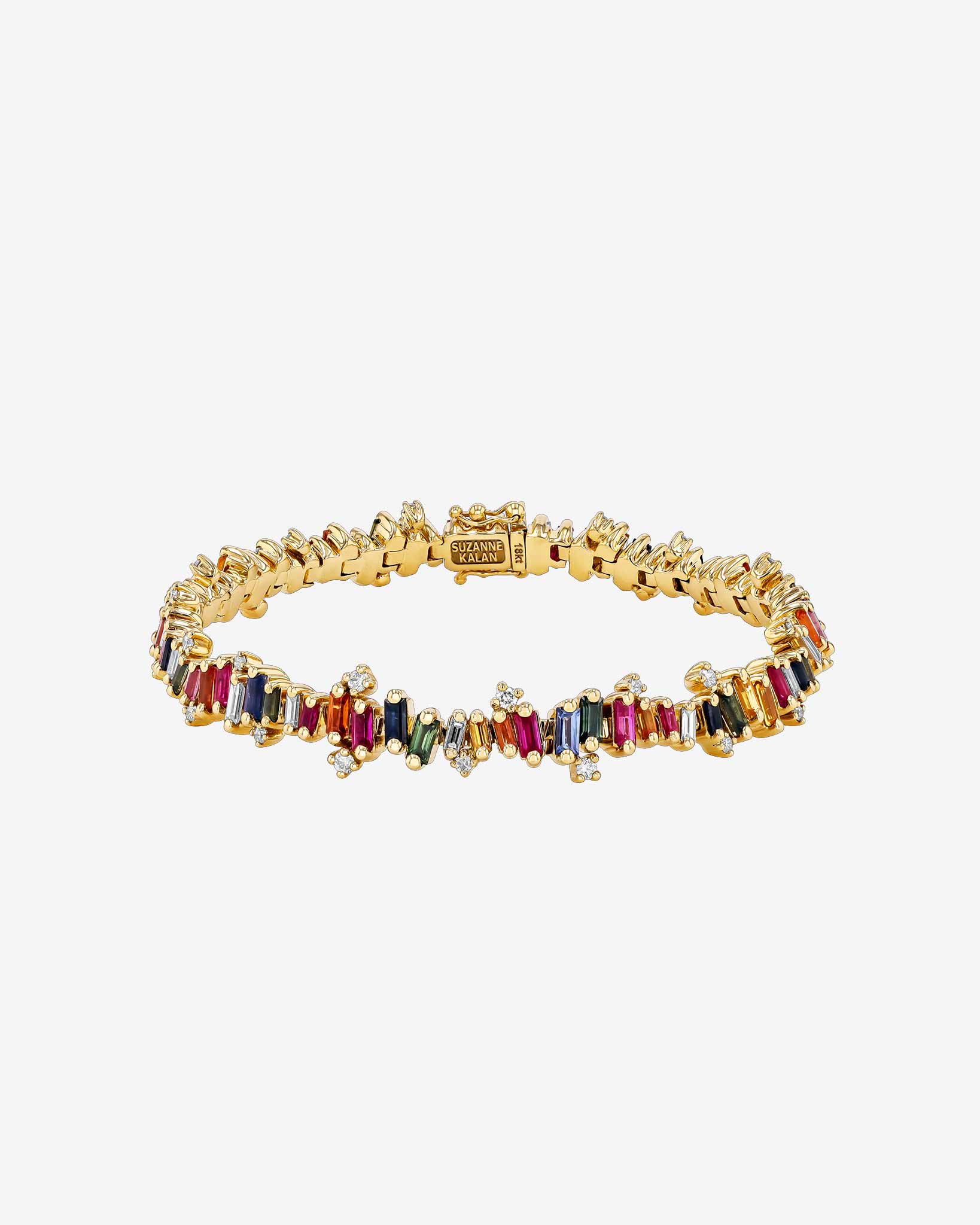 Suzanne Kalan Bold Burst Rainbow Sapphire Tennis Bracelet in 18K yellow gold