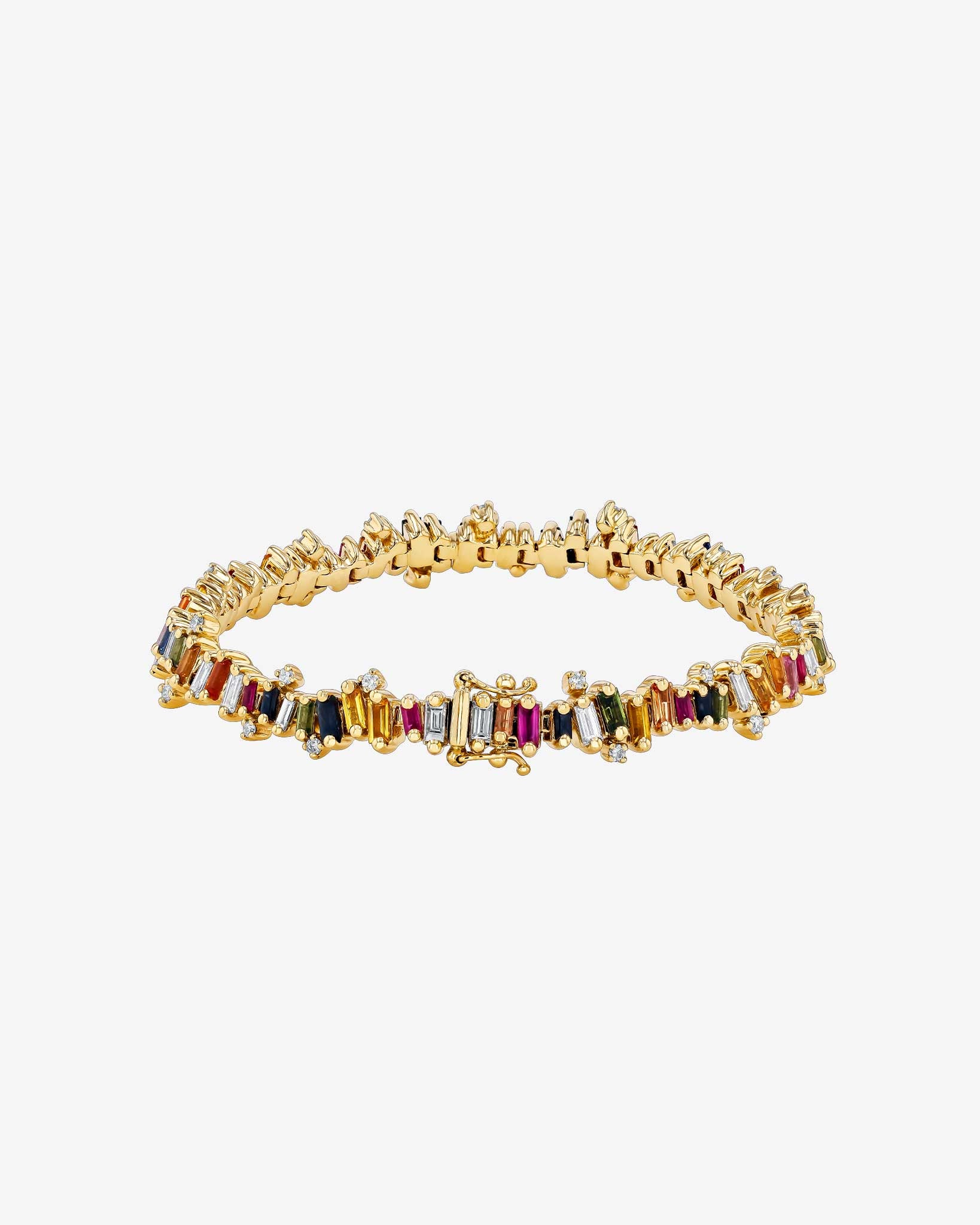 Suzanne Kalan Bold Burst Rainbow Sapphire Tennis Bracelet in 18K yellow gold