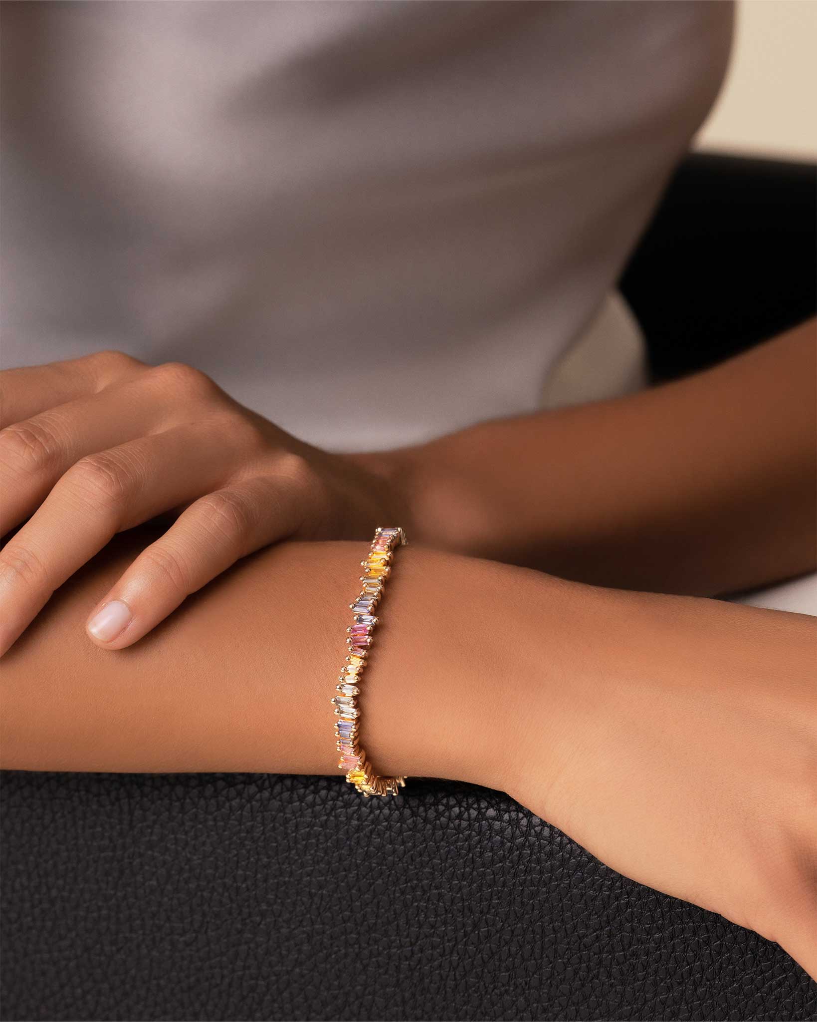 Suzanne Kalan Bold Pastel Sapphire Tennis Bracelet in 18k yellow gold