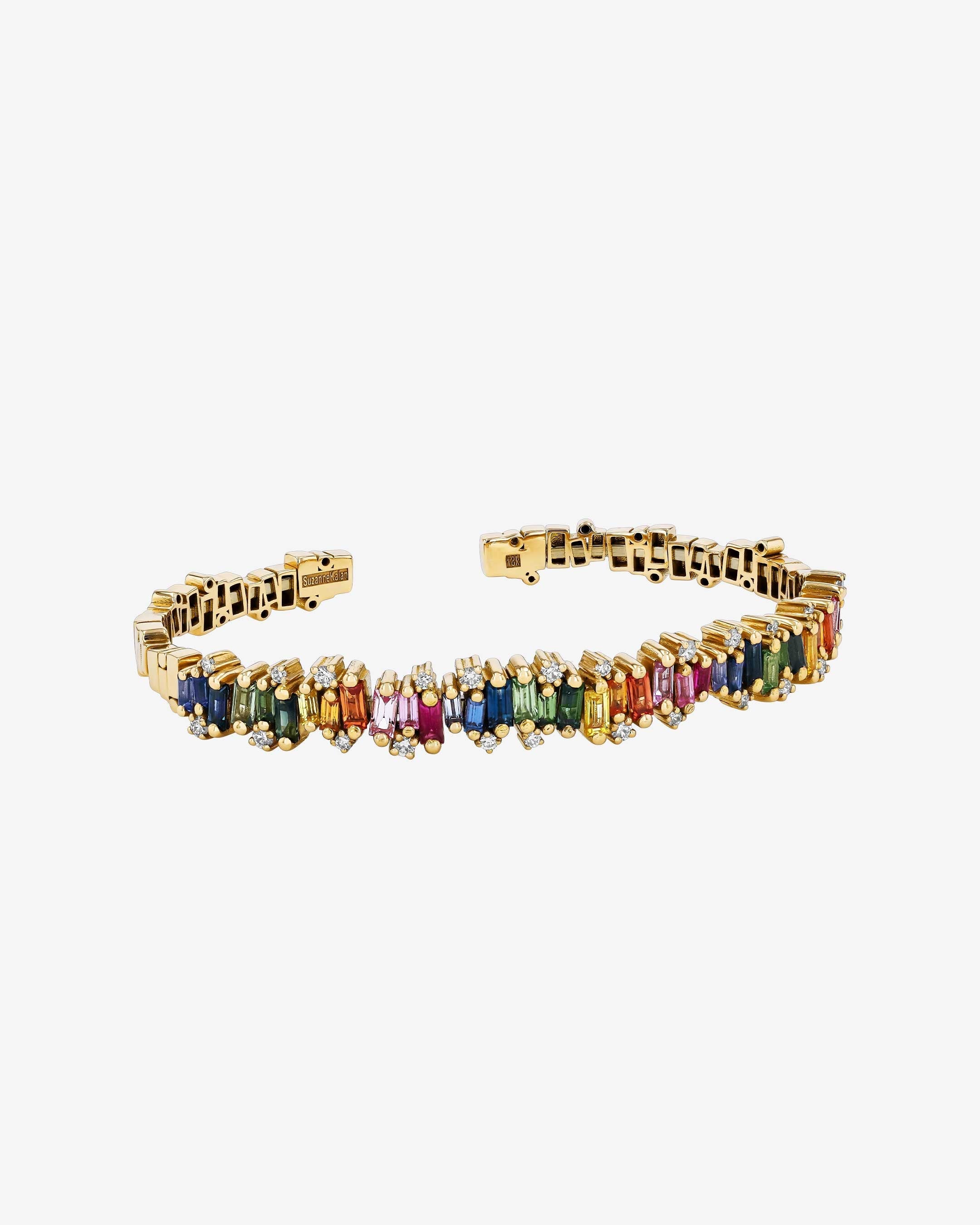 Suzanne Kalan Shimmer Audrey Rainbow Sapphire Bangle in 18k yellow gold