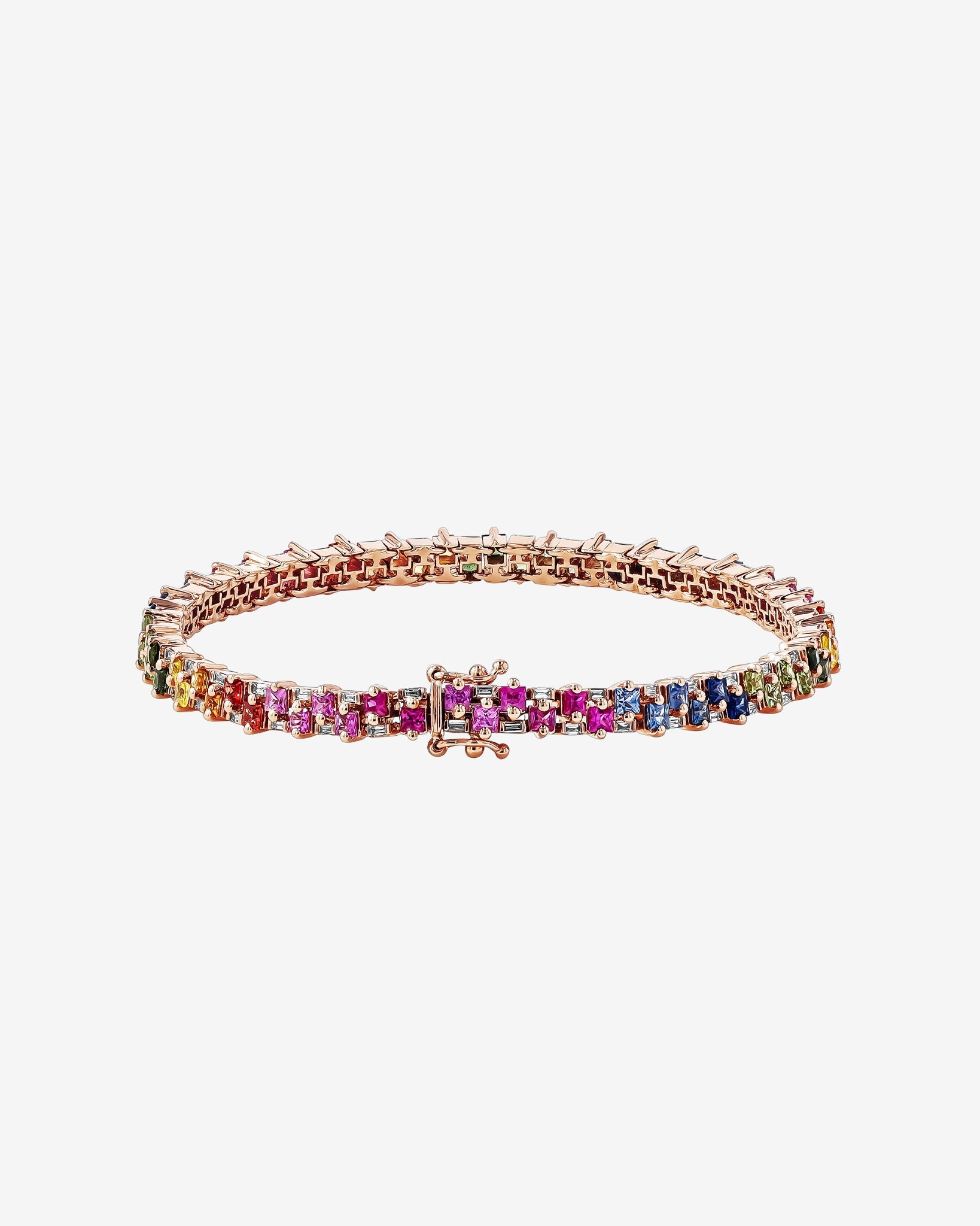Suzanne Kalan Princess Mini Stack Rainbow Sapphire Tennis Bracelet in 18k rose gold