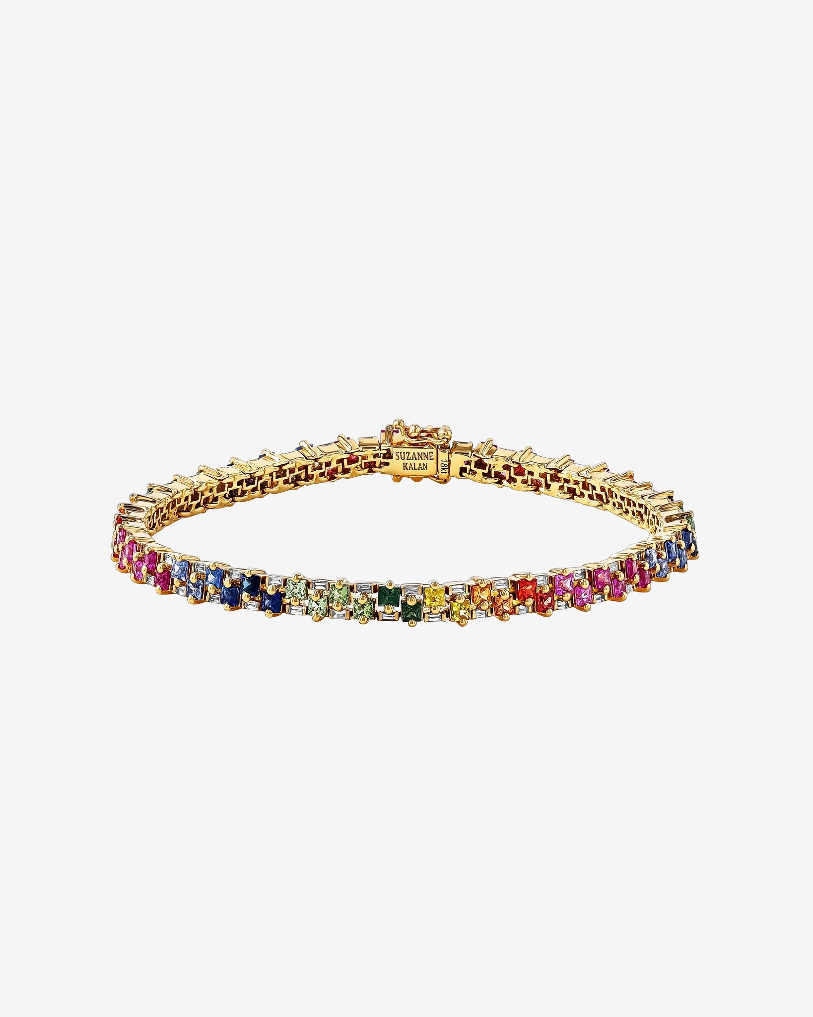Suzanne Kalan Princess Mini Stack Rainbow Sapphire Tennis Bracelet in 18k yellow gold