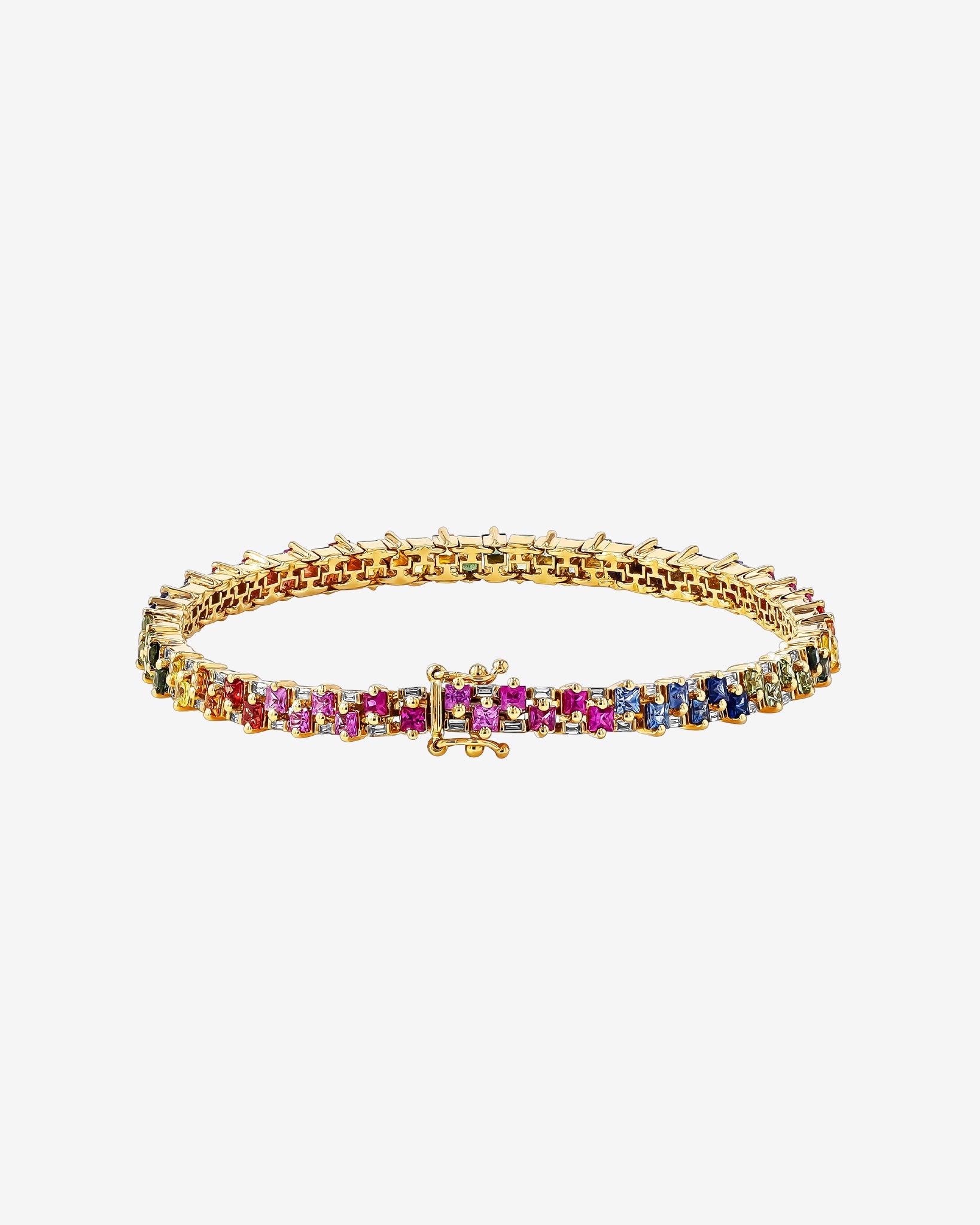 Suzanne Kalan Princess Mini Stack Rainbow Sapphire Tennis Bracelet in 18k yellow gold