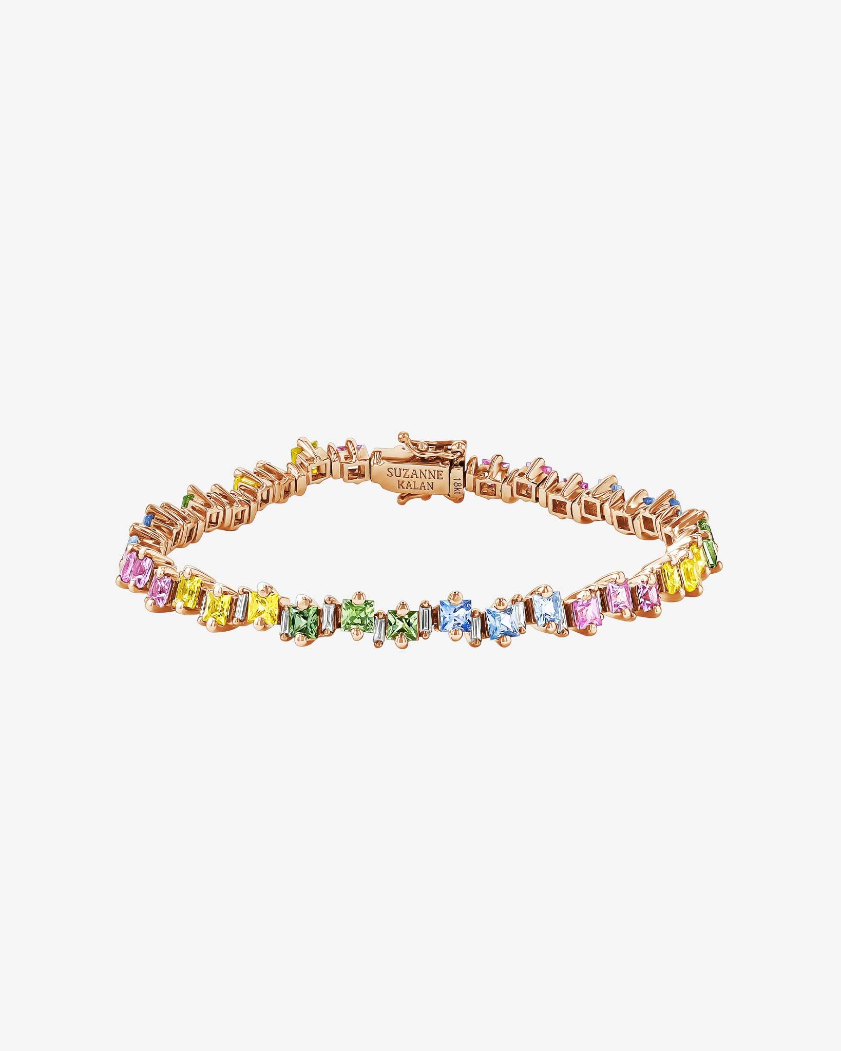 Suzanne Kalan Princess Staggered Pastel Sapphire Tennis Bracelet in 18k rose gold