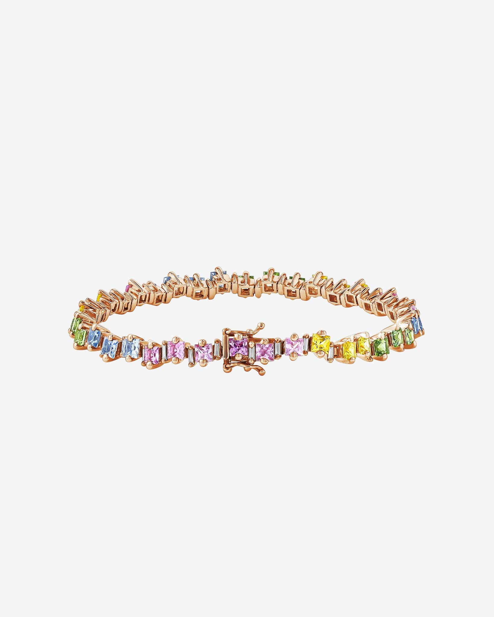 Suzanne Kalan Princess Staggered Pastel Sapphire Tennis Bracelet in 18k rose gold