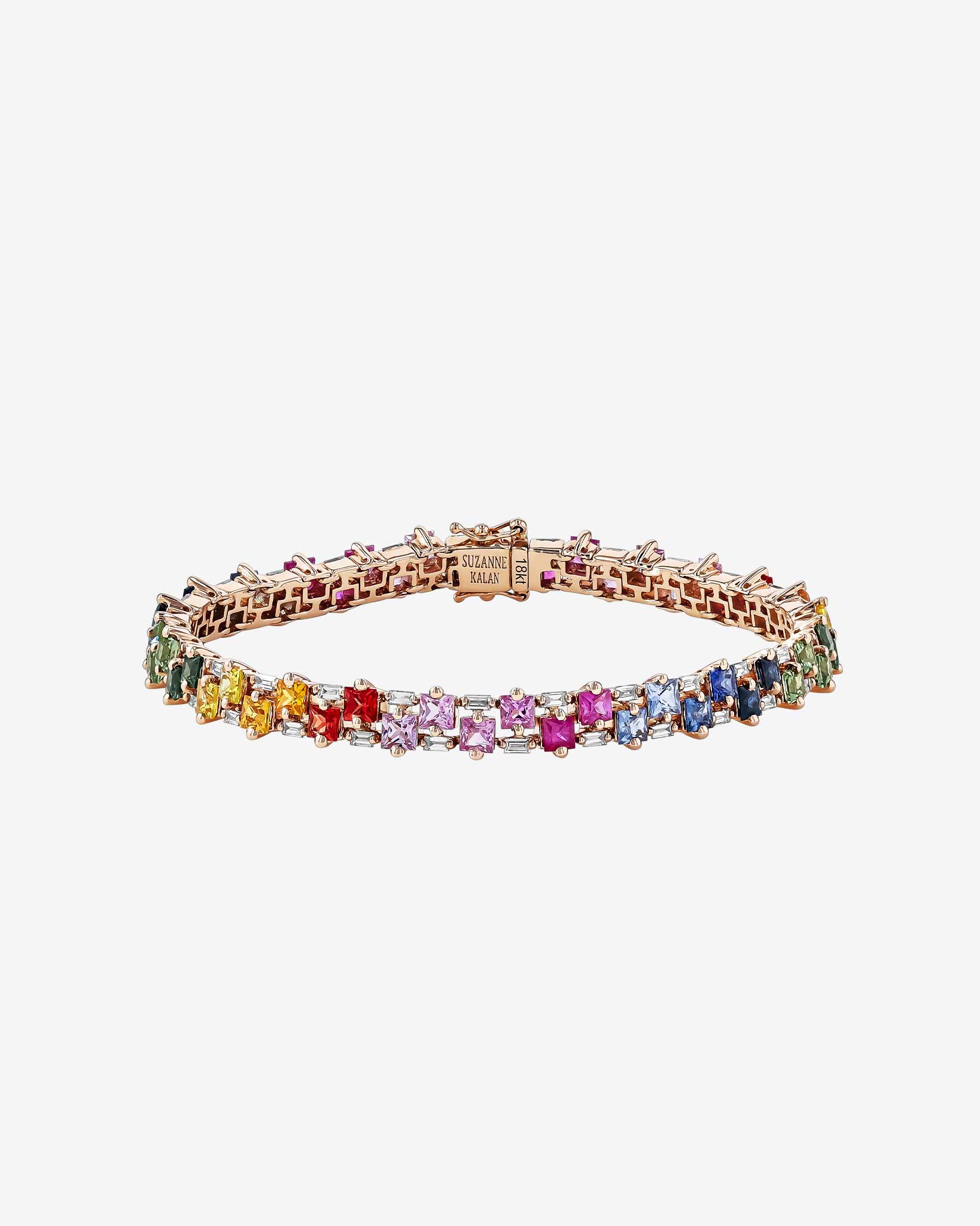 Suzanne Kalan Princess Midi Stack Rainbow Sapphire Tennis Bracelet in 18k rose gold