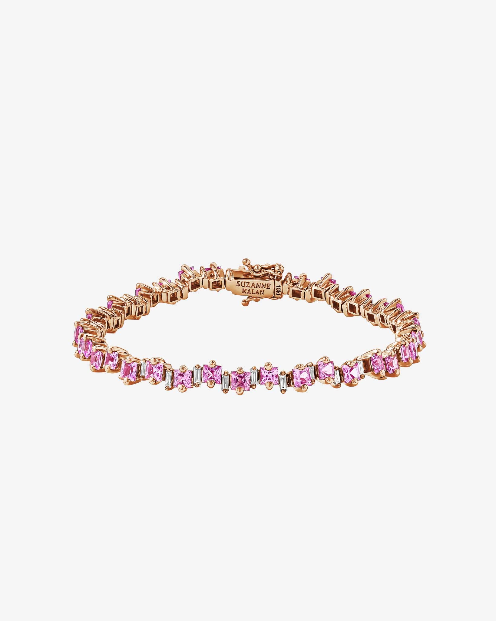 Suzanne Kalan Princess Staggered Pink Sapphire Tennis Bracelet in 18k rose gold