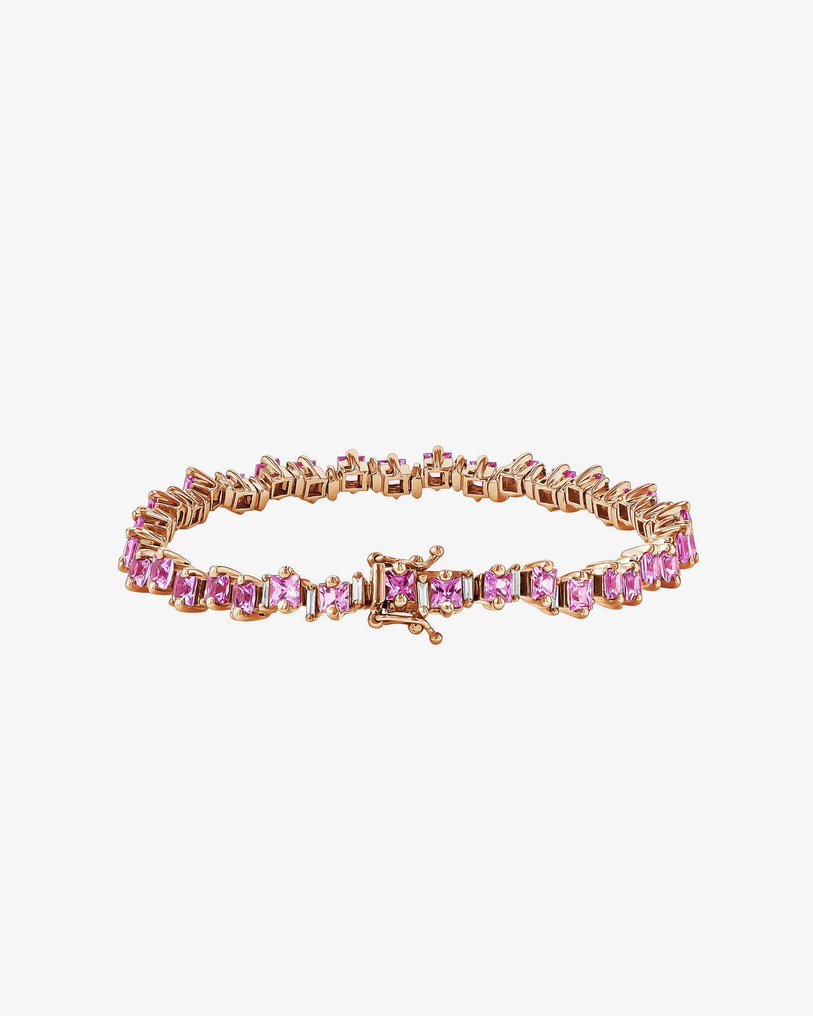 Suzanne Kalan Princess Staggered Pink Sapphire Tennis Bracelet in 18k rose gold