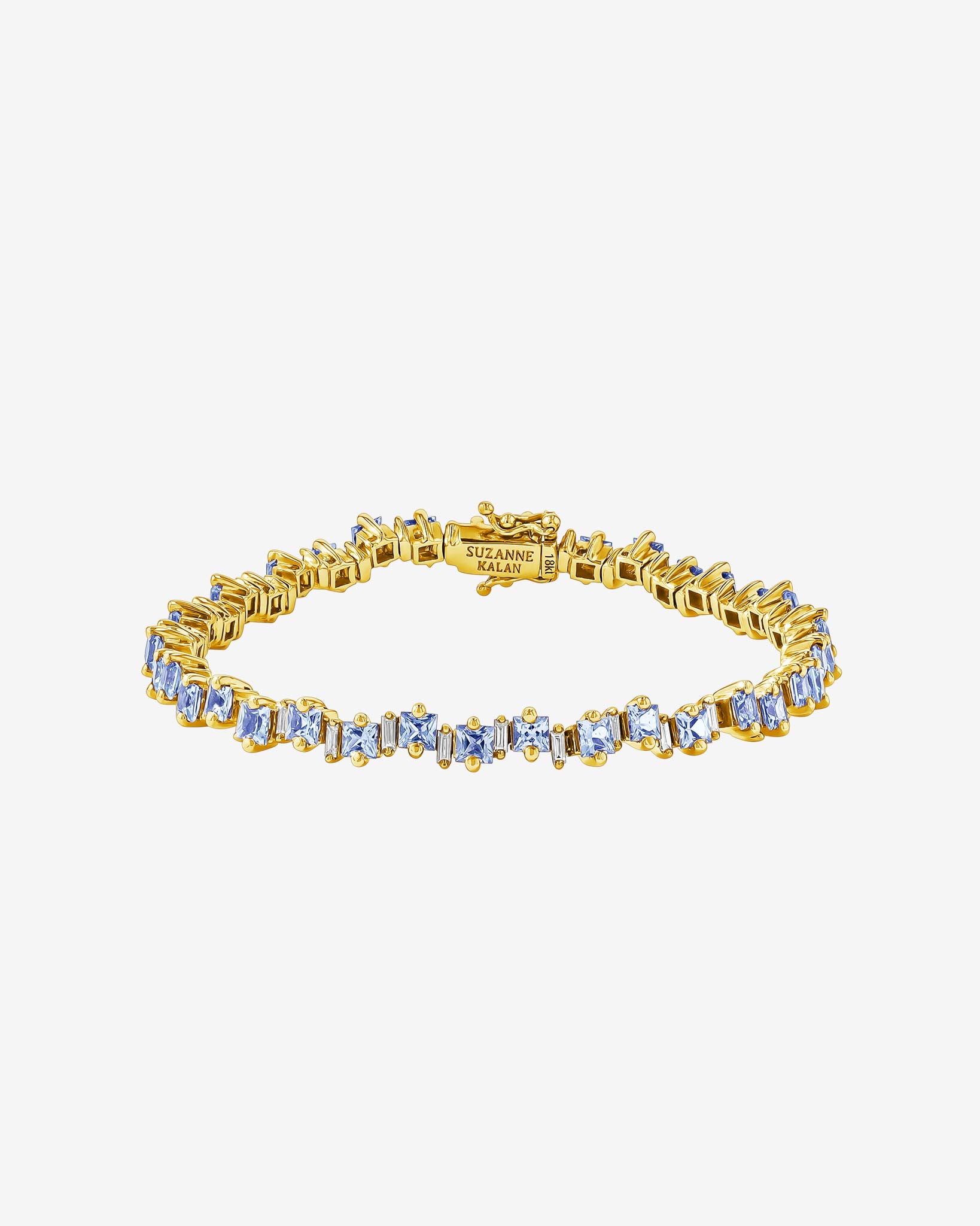 Suzanne Kalan Princess Staggered Light Blue Sapphire Tennis Bracelet in 18k yellow gold