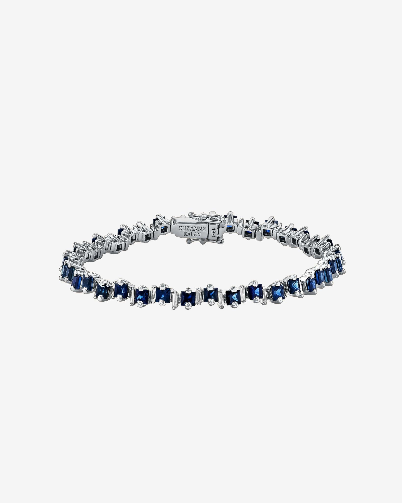 Suzanne Kalan Princess Staggered Dark Blue Sapphire Tennis Bracelet in 18k white gold