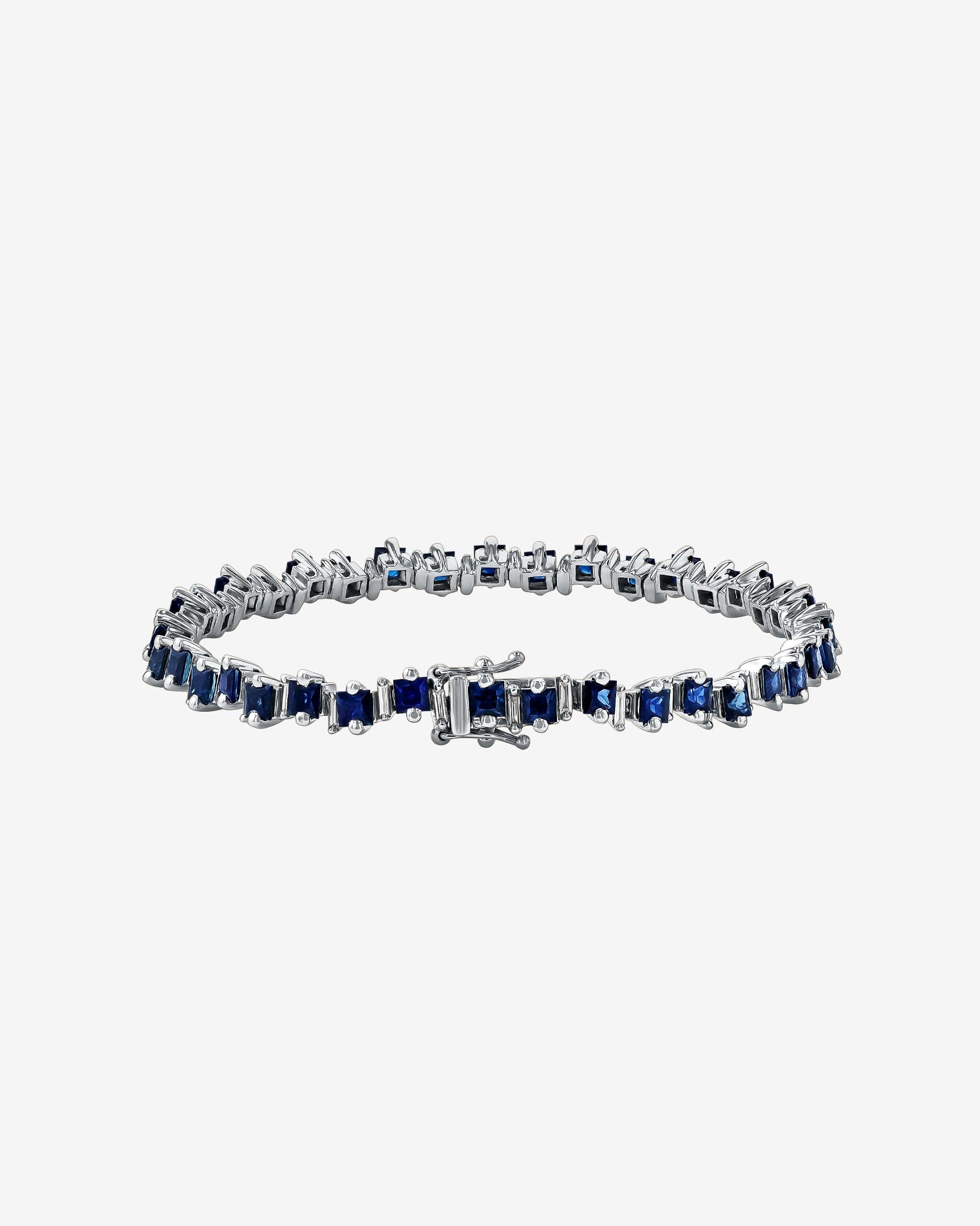 Suzanne Kalan Princess Staggered Dark Blue Sapphire Tennis Bracelet in 18k white gold