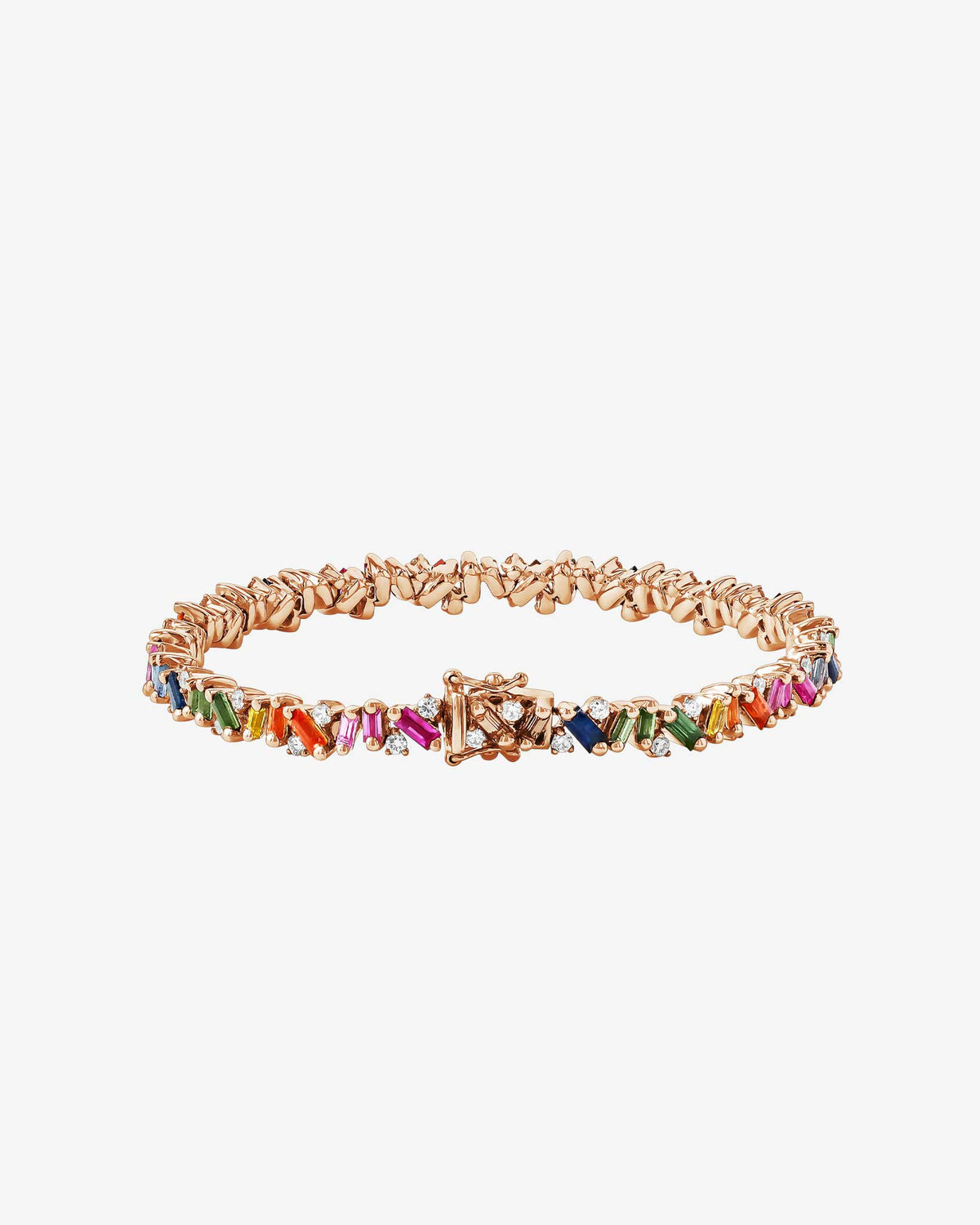 Suzanne Kalan Frenzy Rainbow Sapphire Tennis Bracelet in 18k rose gold