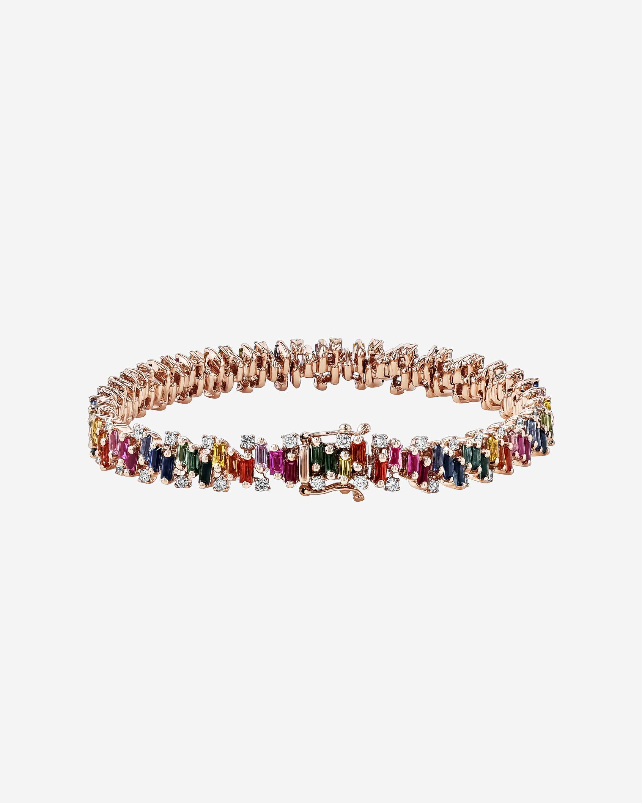 Suzanne Kalan Shimmer Rainbow Sapphire Tennis Bracelet in 18k rose gold