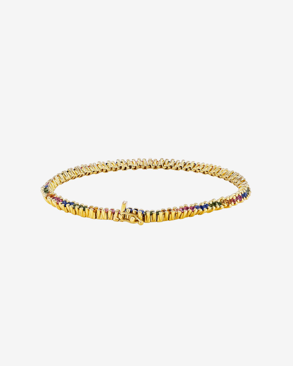 Suzanne Kalan Princess Mini Pastel Sapphire Tennis Bracelet in 18k yellow gold