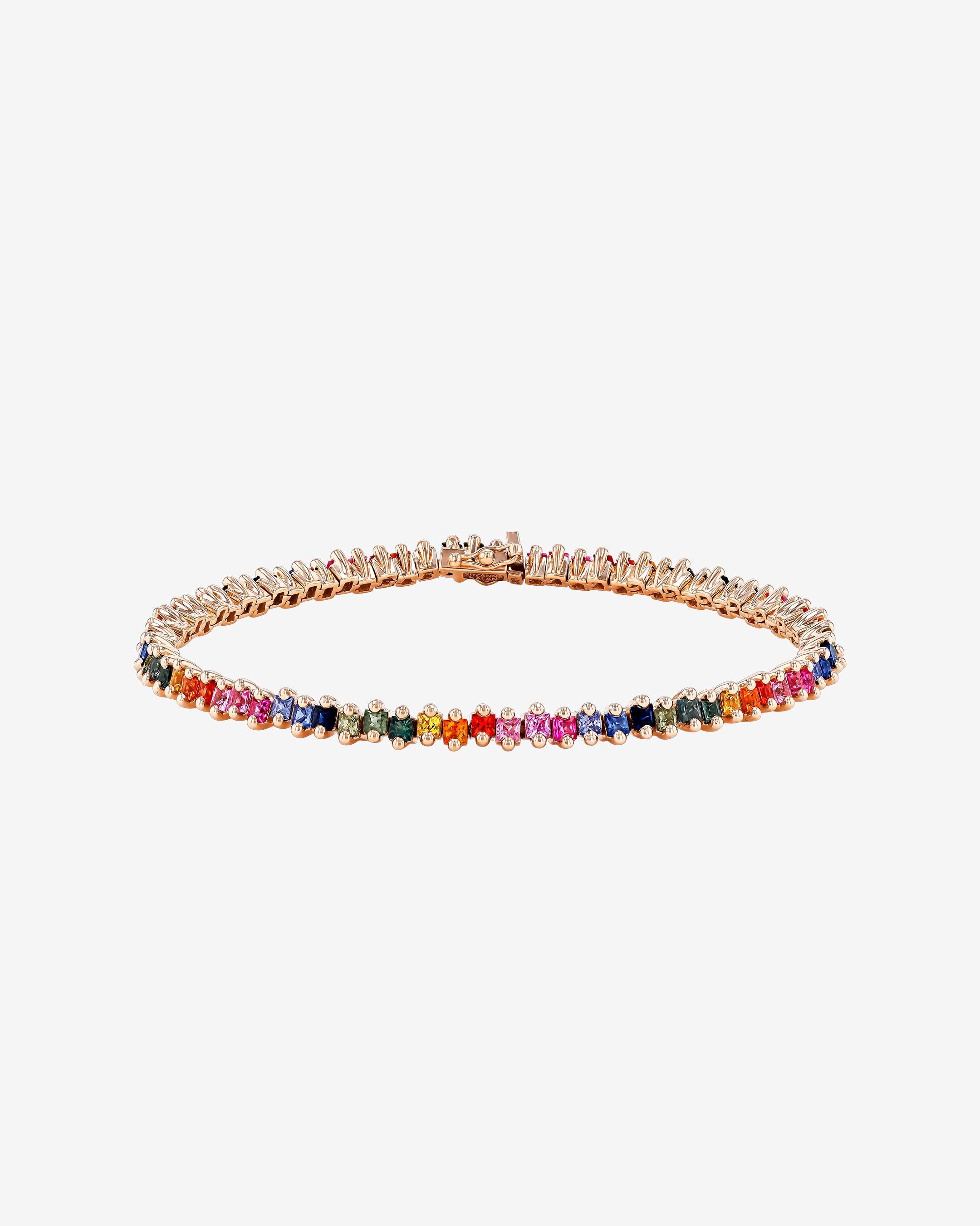 Suzanne Kalan Princess Midi Rainbow Sapphire Tennis Bracelet in 18k rose gold
