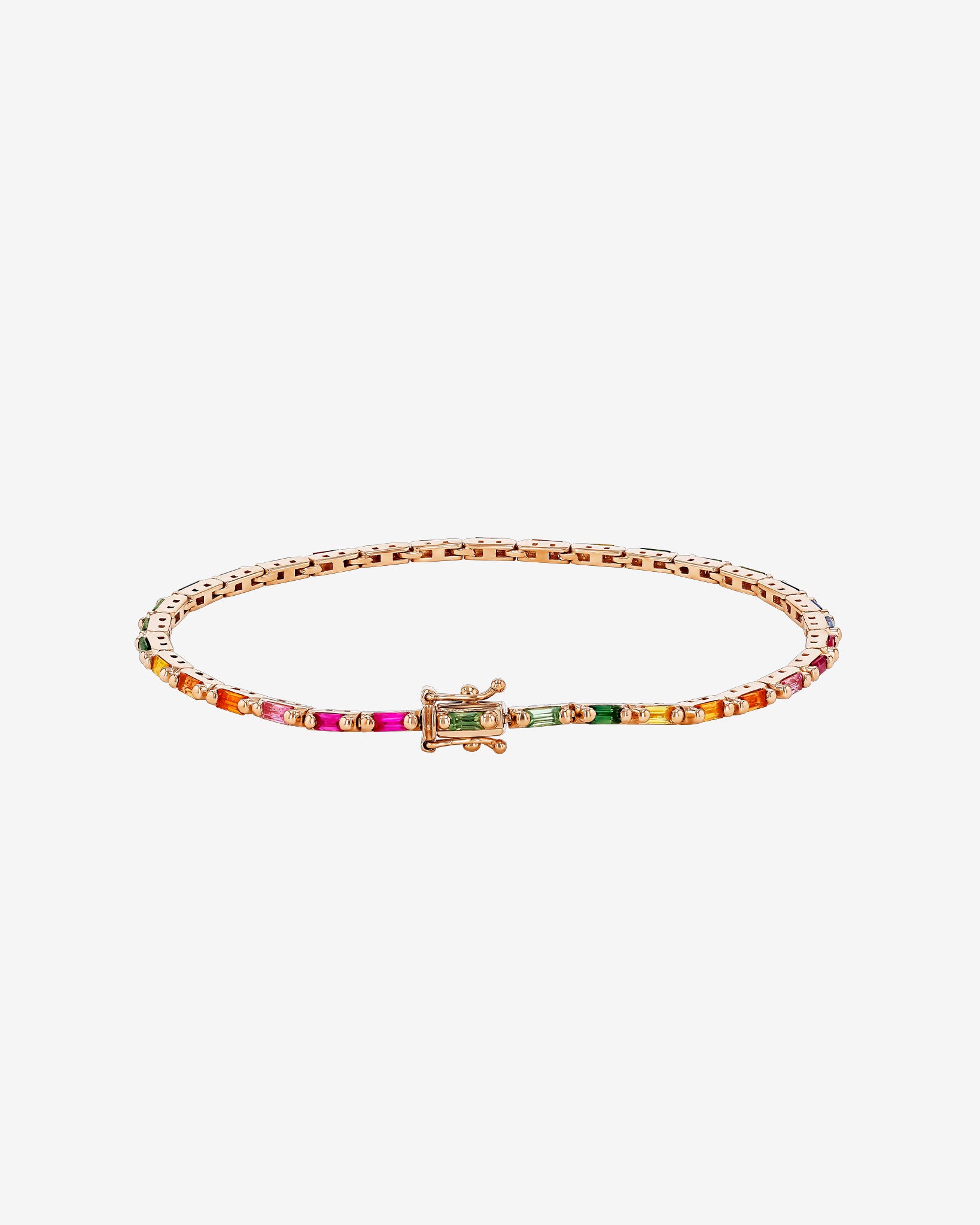 Suzanne Kalan Linear Rainbow Sapphire Tennis Bracelet in 18k rose gold