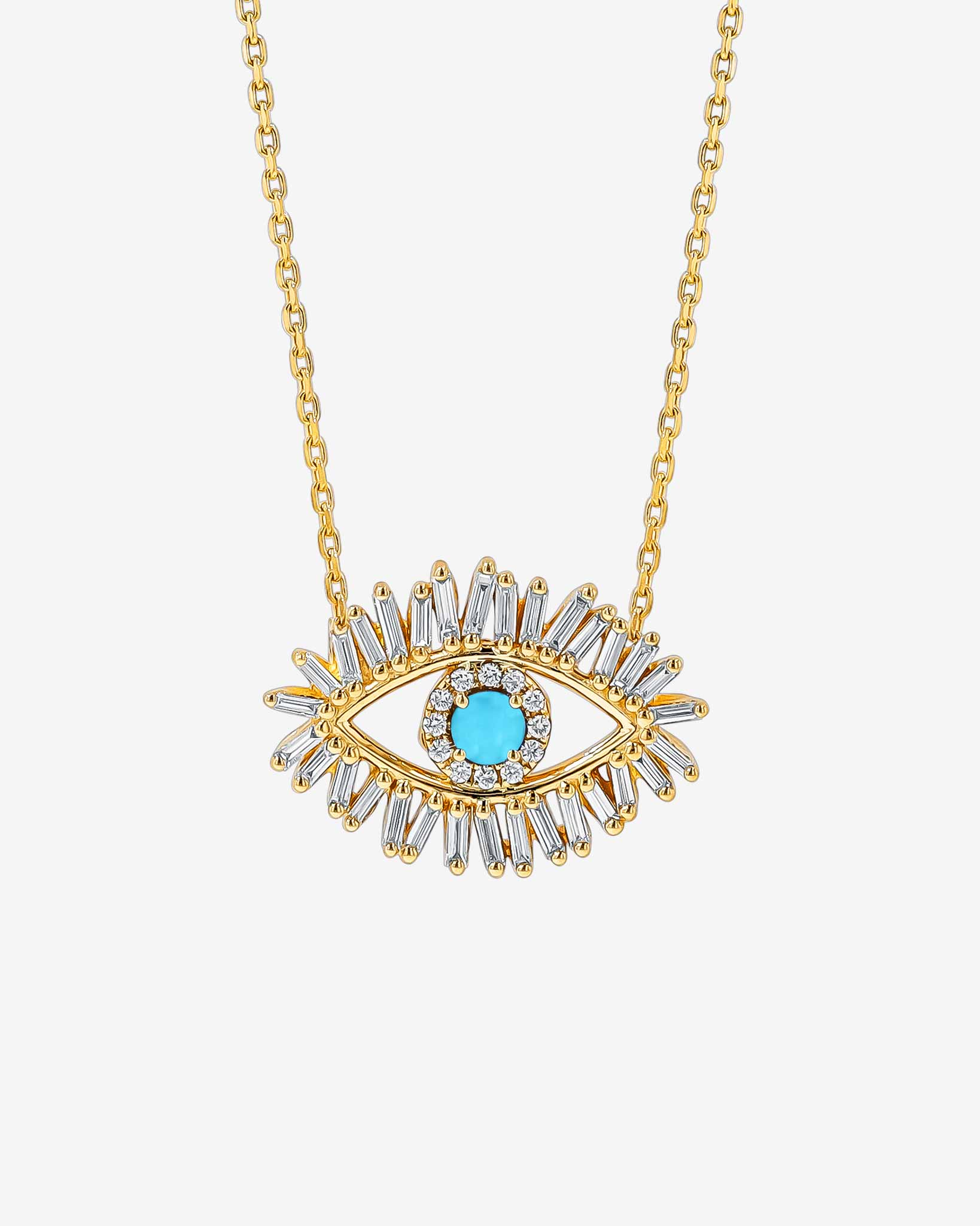 Suzanne Kalan Evil Eye Midi Turquoise Pendant in 18k yellow gold