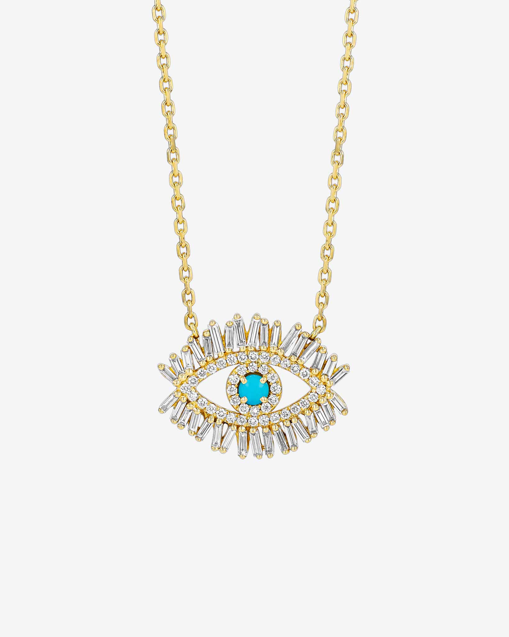 Suzanne Kalan Evil Eye Midi Turquoise Half Pavé Pendant in 18k yellow gold
