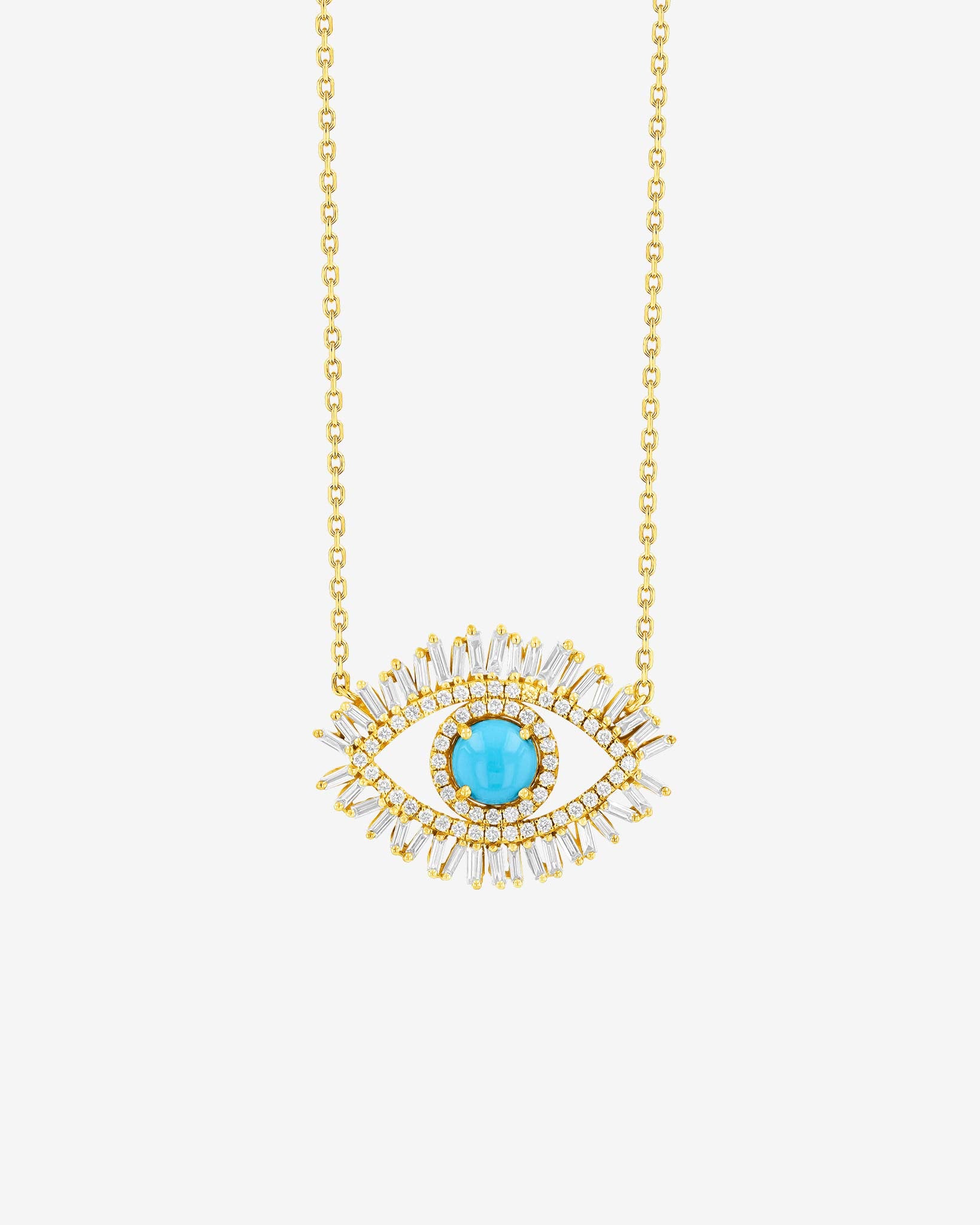 Suzanne Kalan Evil Eye Milli Turquoise Half Pavé Pendant in 18k yellow gold
