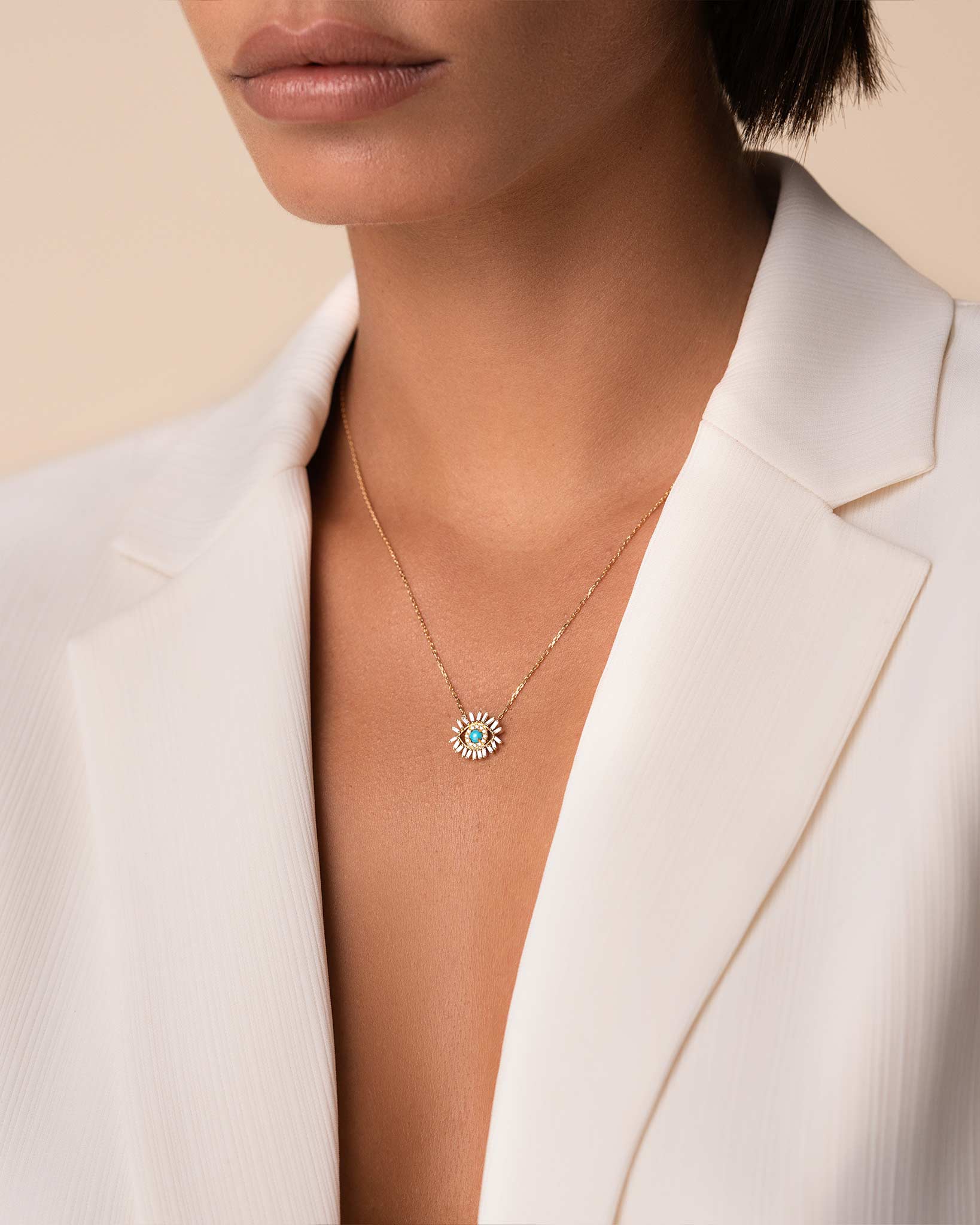 Suzanne Kalan Evil Eye Mini Turquoise Pendant in 18k yellow gold