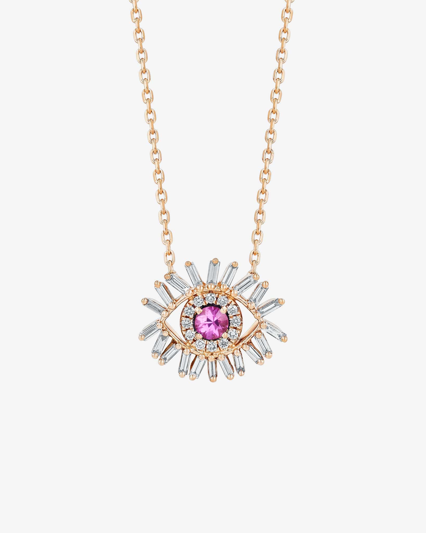 Suzanne Kalan Evil Eye Mini Pink Sapphire Pendant in 18k rose gold