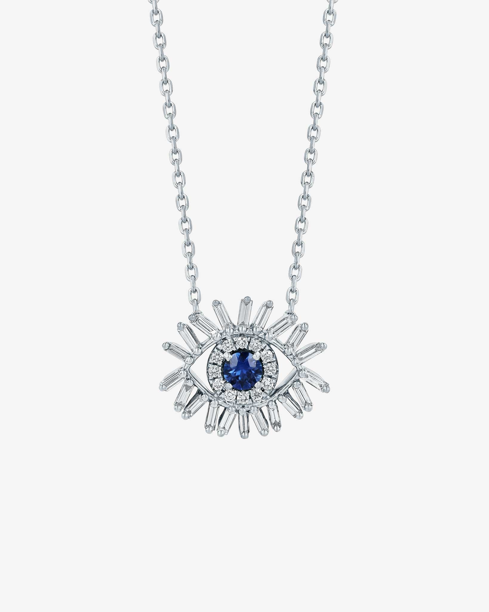 Suzanne Kalan Evil Eye Mini Dark Blue Sapphire Pendant in 18k white gold