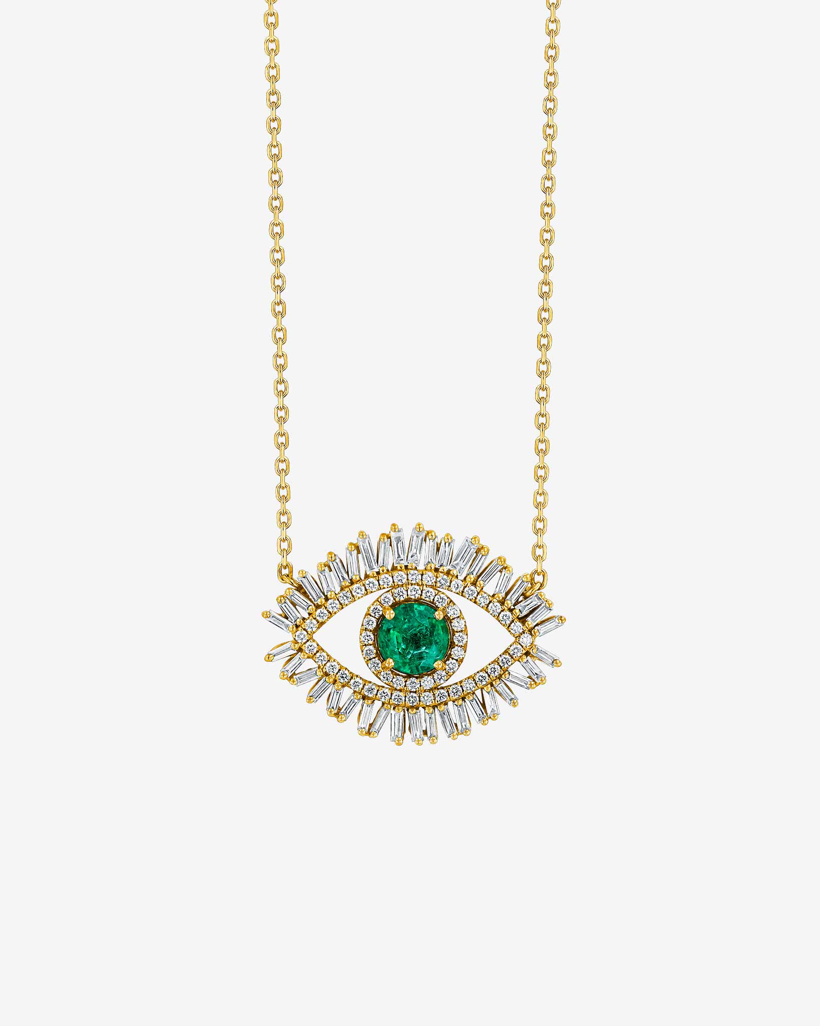 Suzanne Kalan Evil Eye Milli Emerald Half Pavé Pendant in 18k yellow gold