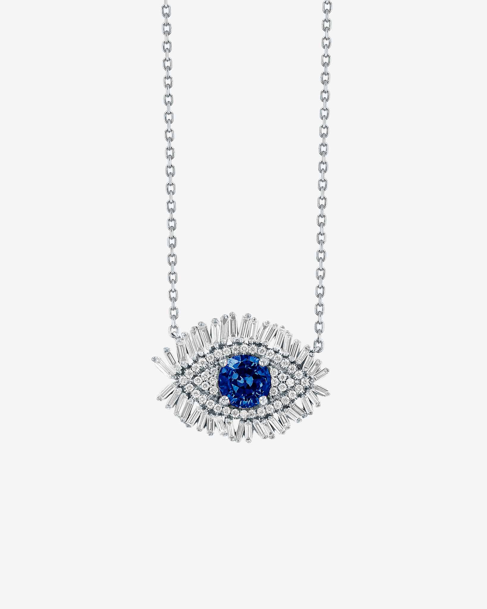 Suzanne Kalan Evil Eye Milli Dark Blue Sapphire Full Pavé Pendant in 18k white gold