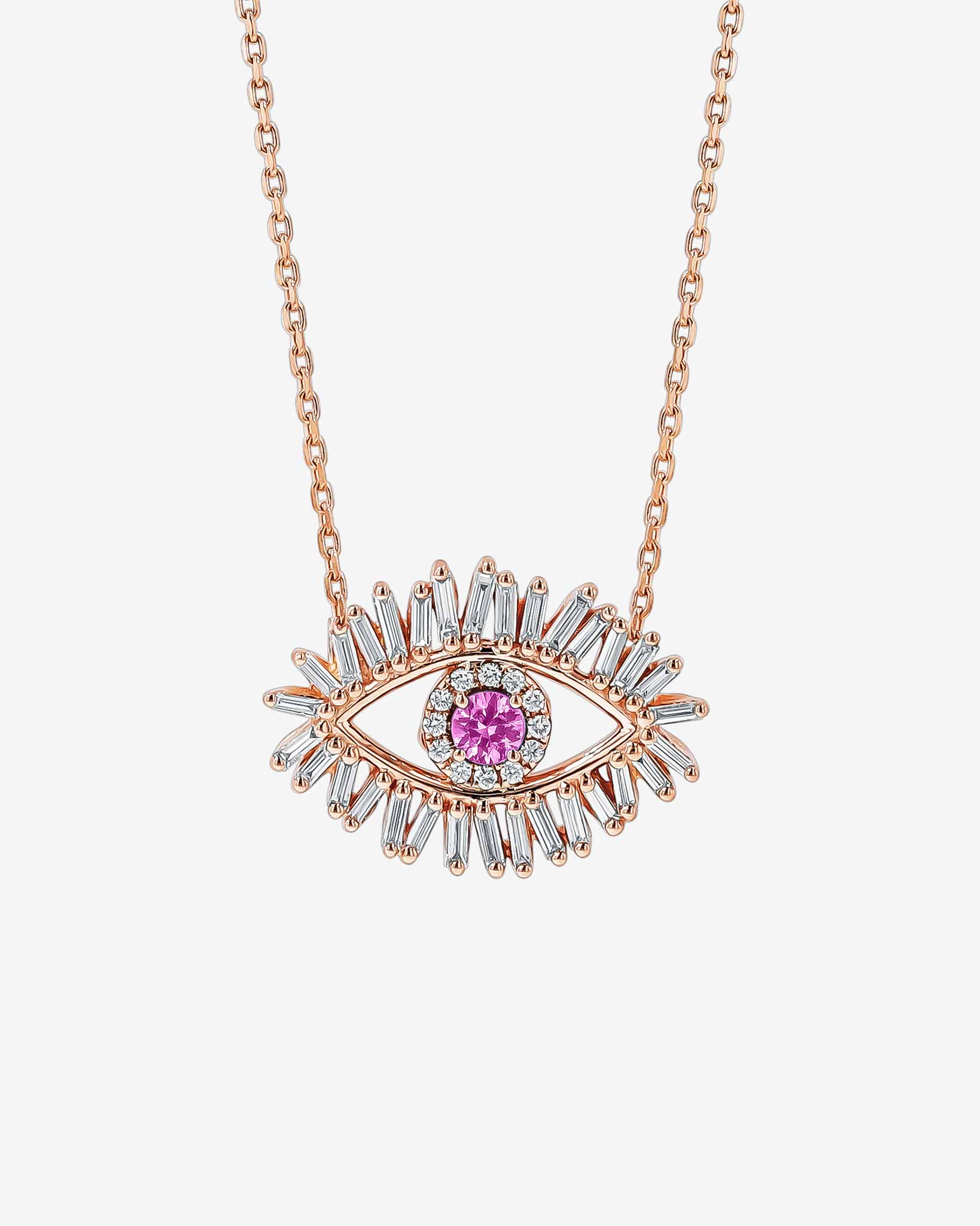 Suzanne Kalan Evil Eye Midi Pink Sapphire Pendant in 18k rose gold