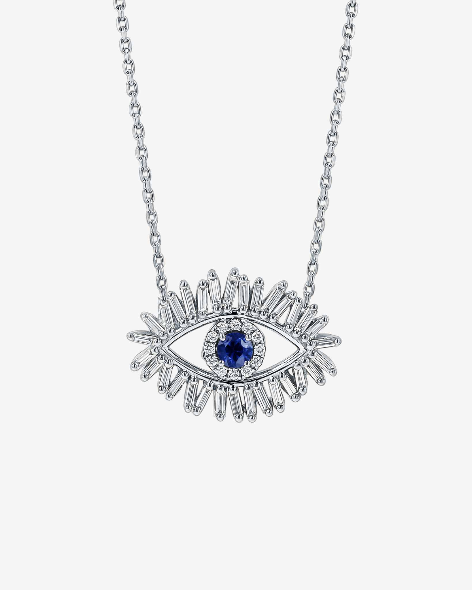 Suzanne Kalan Evil Eye Midi Dark Blue Sapphire Pendant in 18k white gold