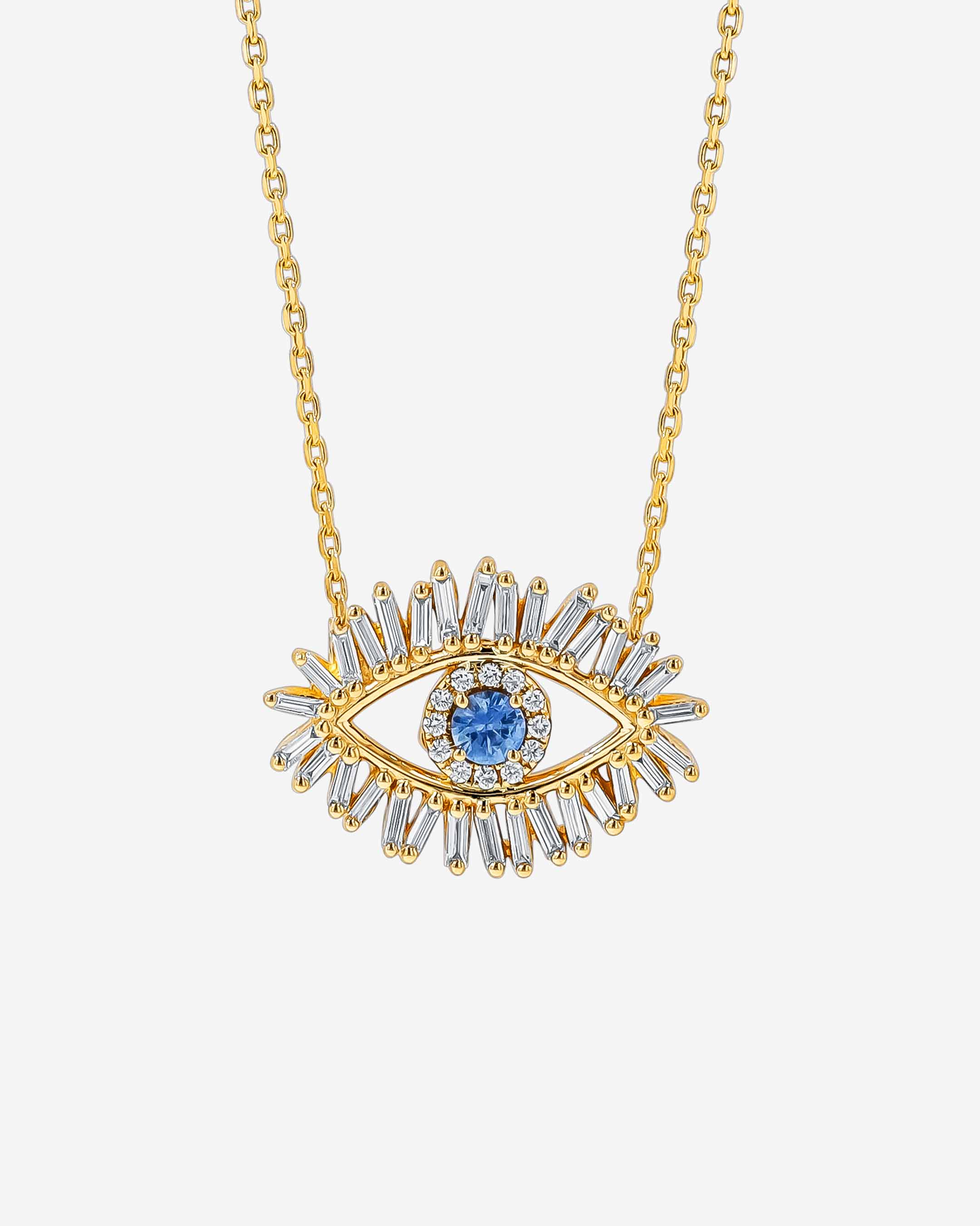 Suzanne Kalan Evil Eye Midi Light Blue Sapphire Pendant in 18k yellow gold
