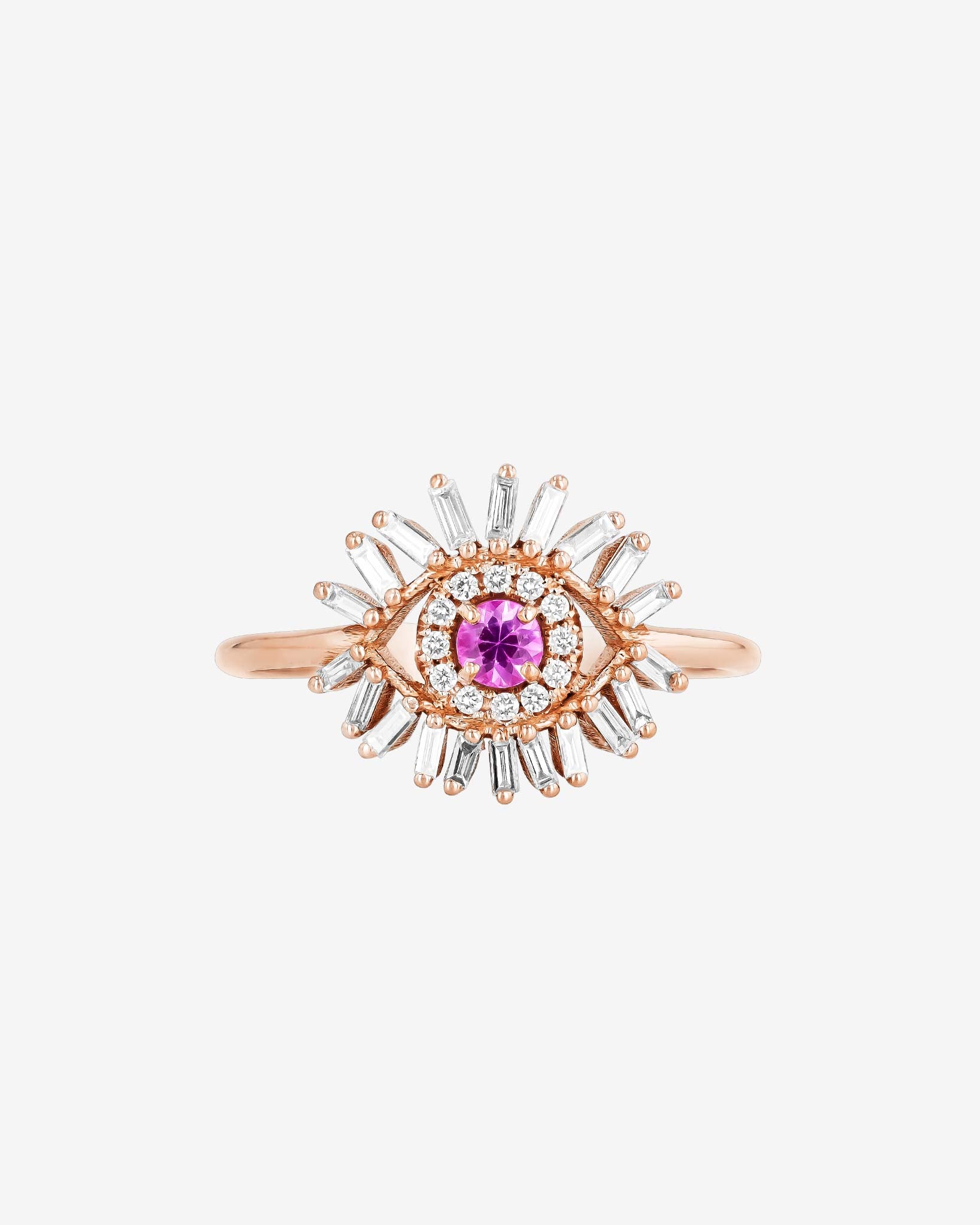 Suzanne Kalan Evil Eye Mini Pink Sapphire Ring in 18k rose gold