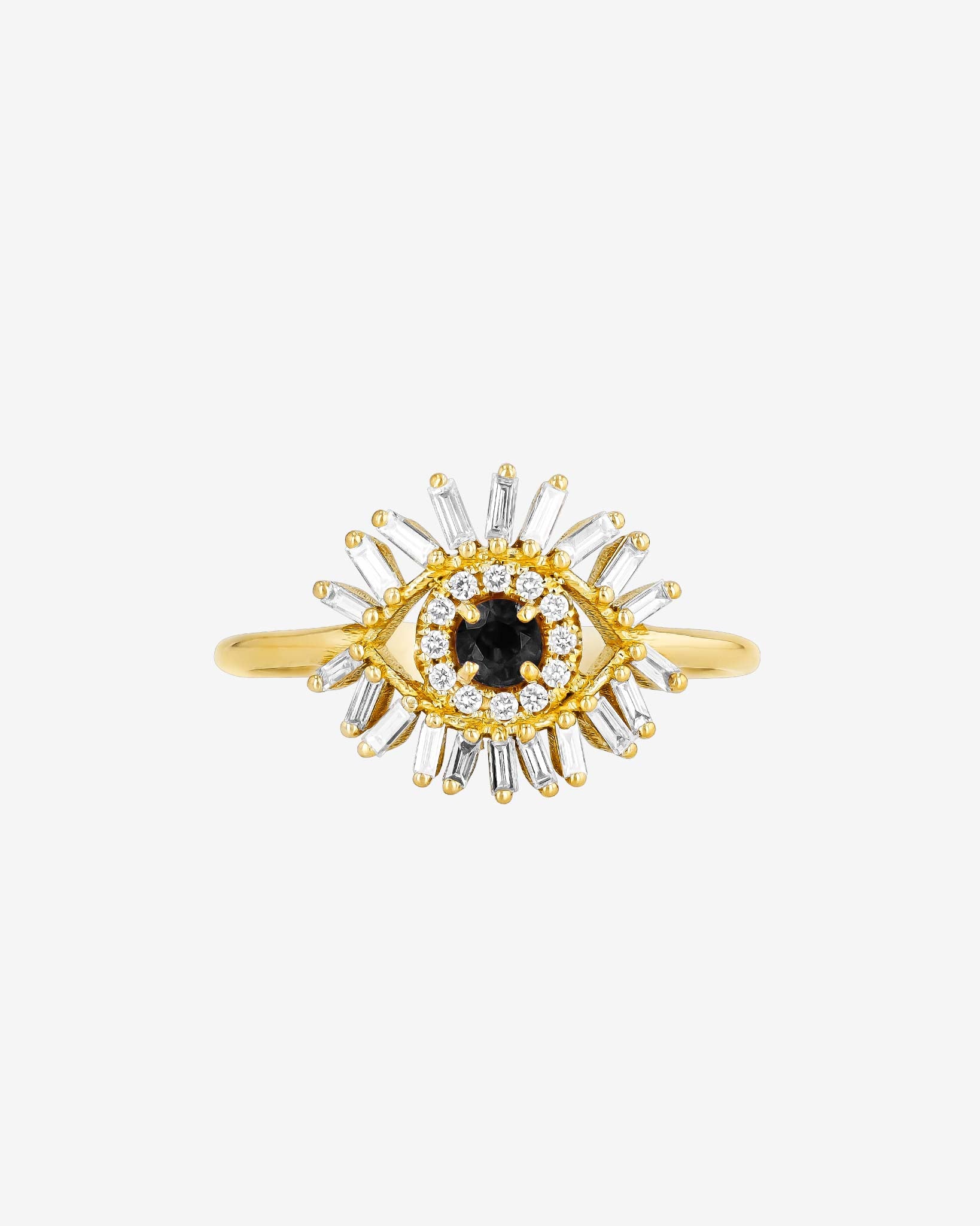 Suzanne Kalan Evil Eye Mini Black Sapphire Ring in 18k yellow gold