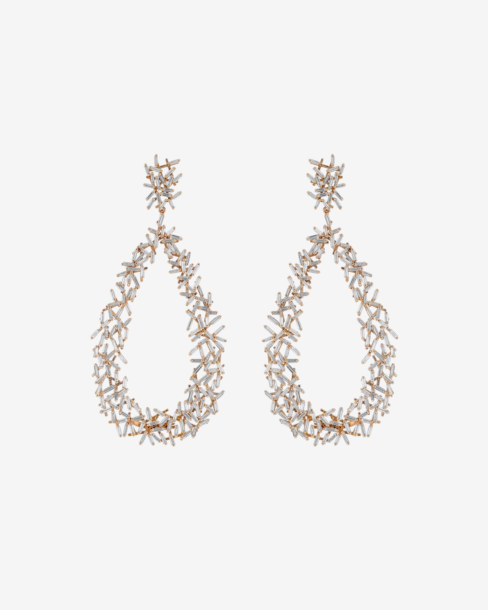 Suzanne Kalan Classic Diamond Criss Cross Drop Earrings in 18k rose gold