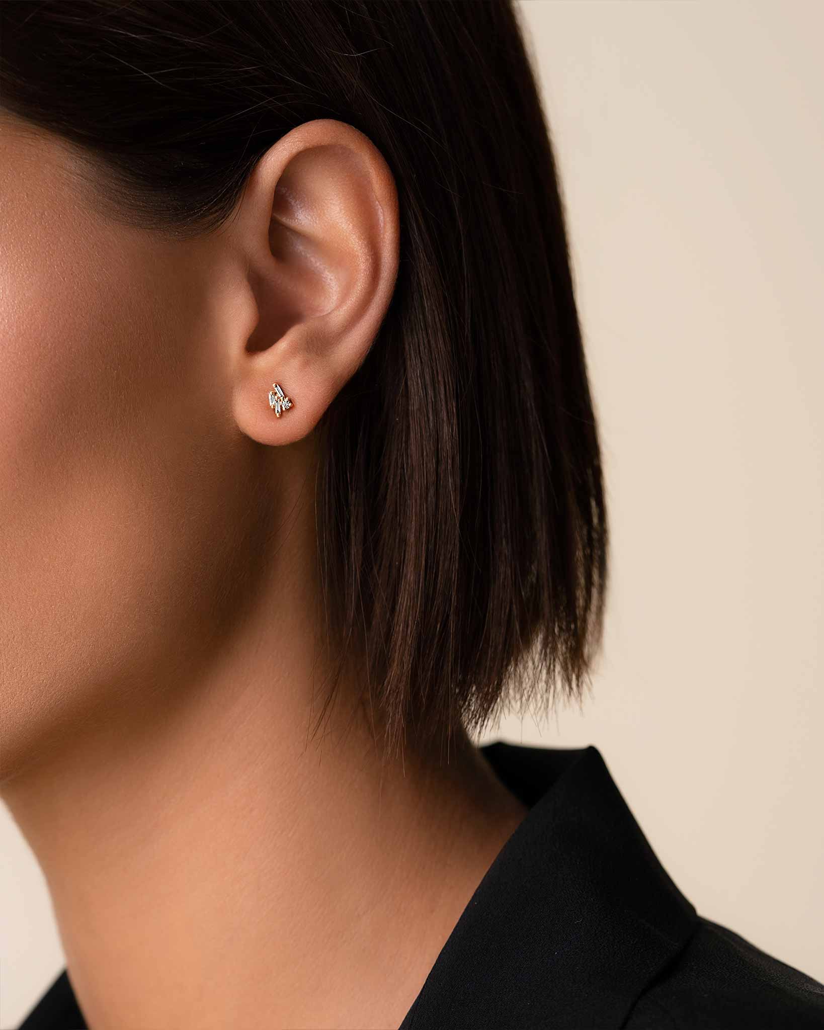 Suzanne Kalan Eva White Diamond Stud Earrings in 18k yellow gold