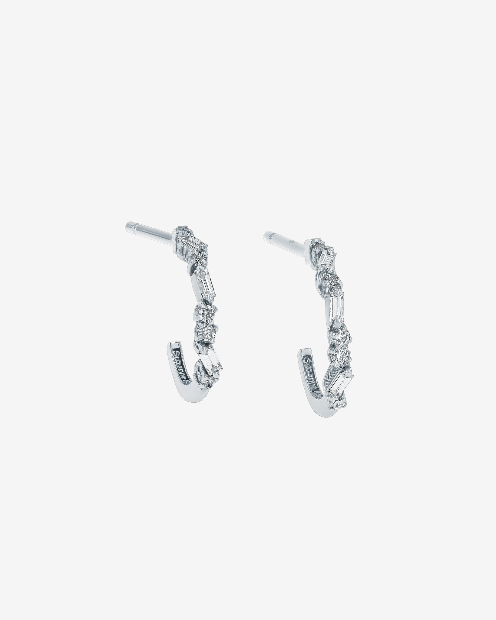 Suzanne Kalan Classic Diamond Thin Mix Mini Hoops in 18k white gold