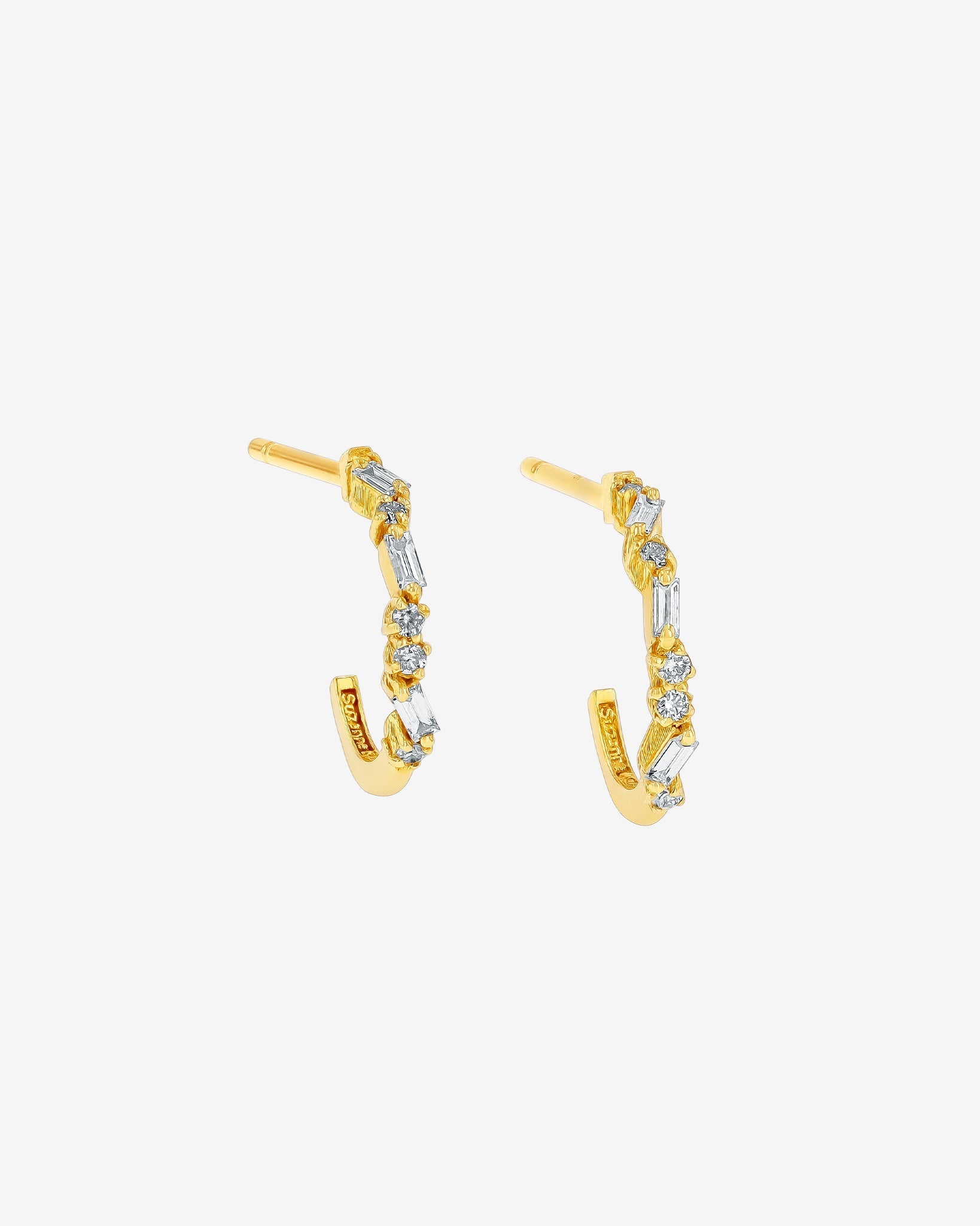 Suzanne Kalan Classic Diamond Thin Mix Mini Hoops in 18k yellow gold