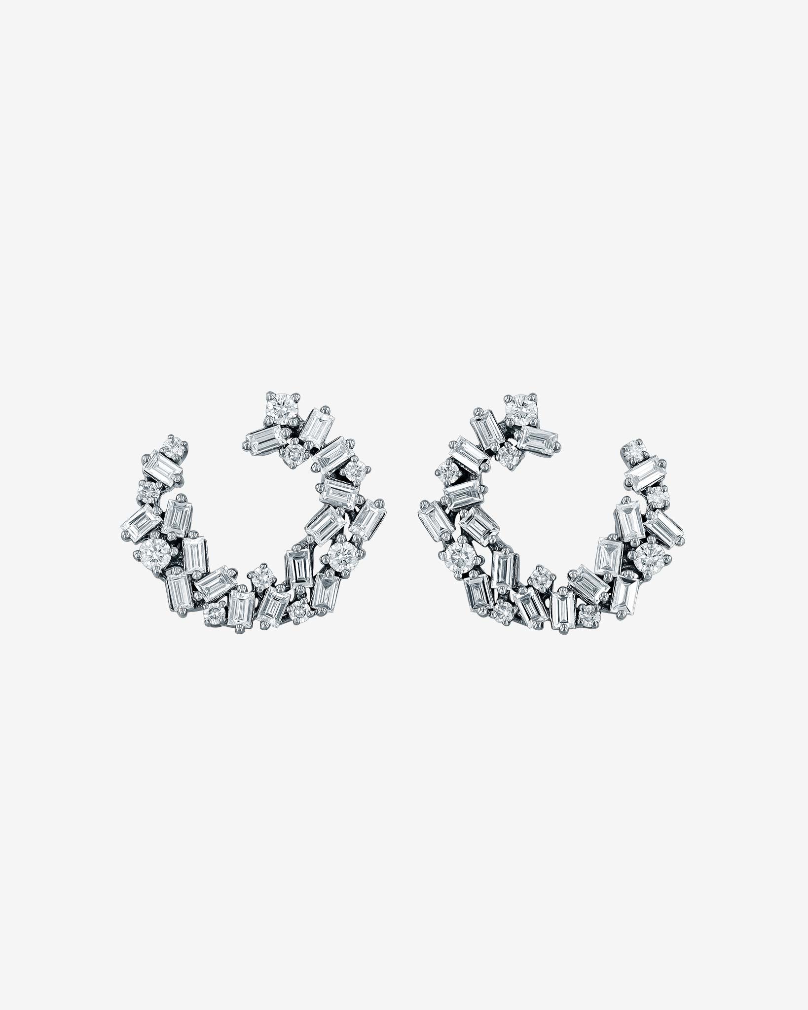 Suzanne Kalan Classic Diamond Sideways Cluster Mini Hoops in 18k white gold