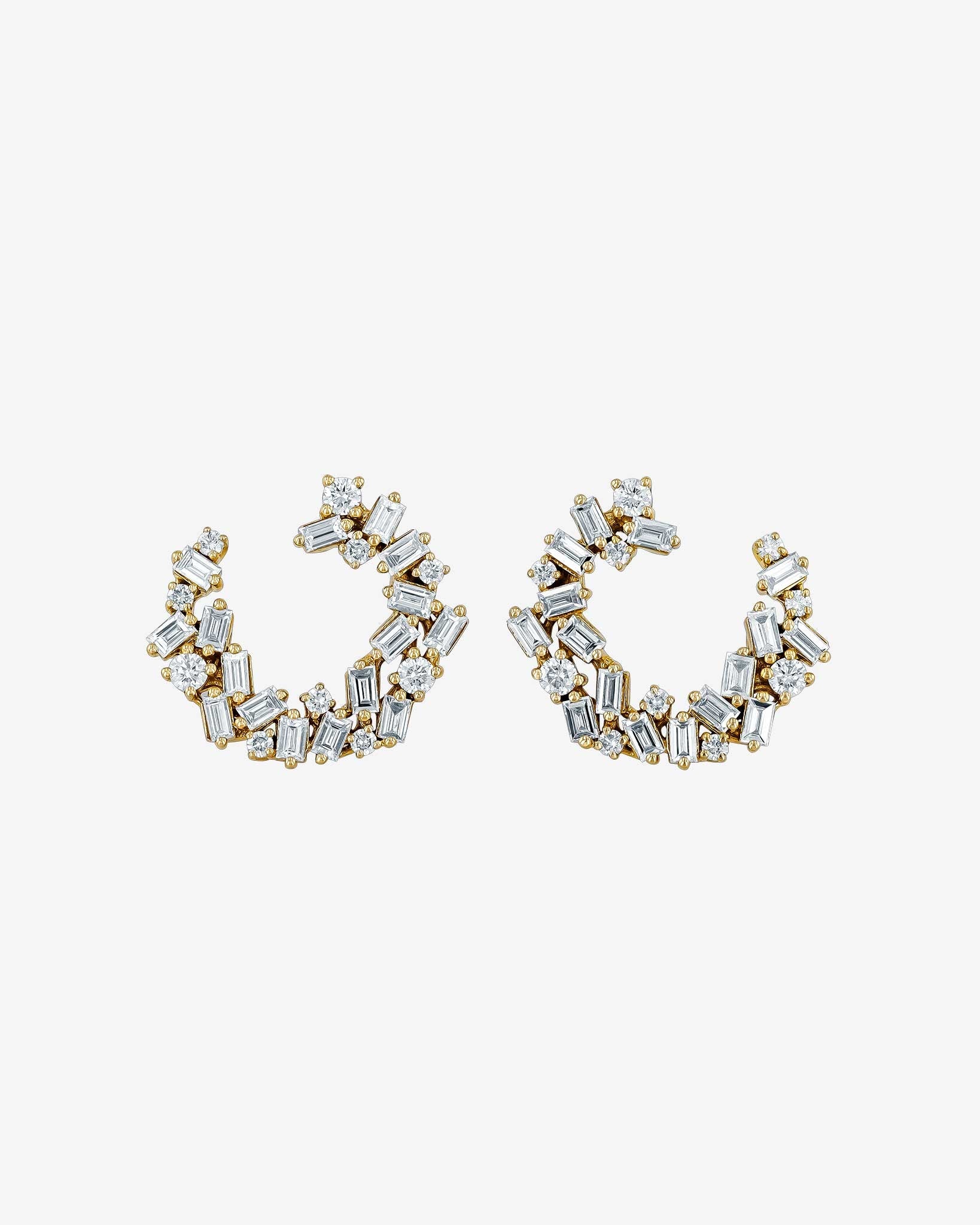 Suzanne Kalan Classic Diamond Sideways Cluster Mini Hoops in 18k yellow gold