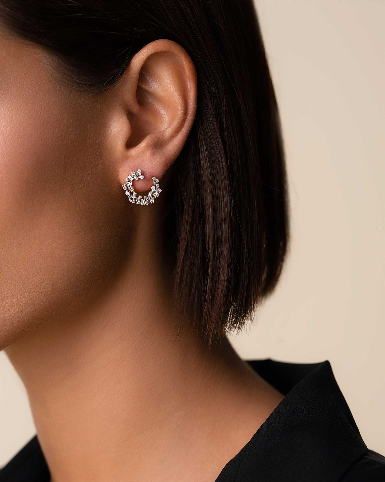 Suzanne Kalan Classic Diamond Sideways Cluster Mini Hoops in 18k white gold