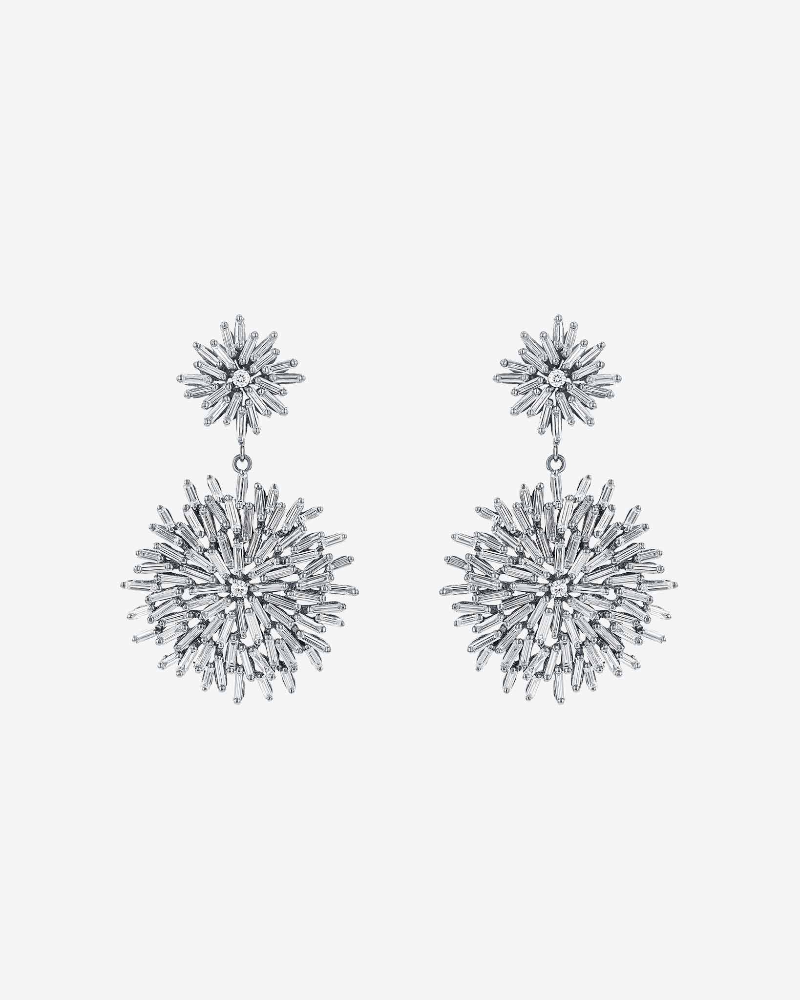 Suzanne Kalan Classic Diamond Midi Flower Drop Earrings in 18k white gold